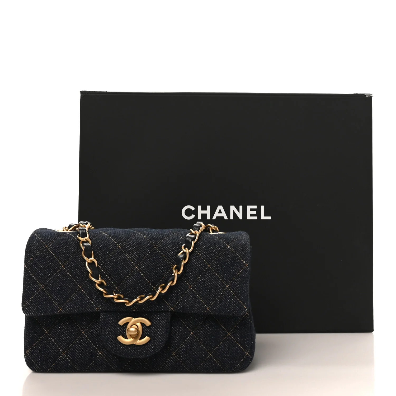 Denim Quilted Mini Rectangular Flap Dark Blue