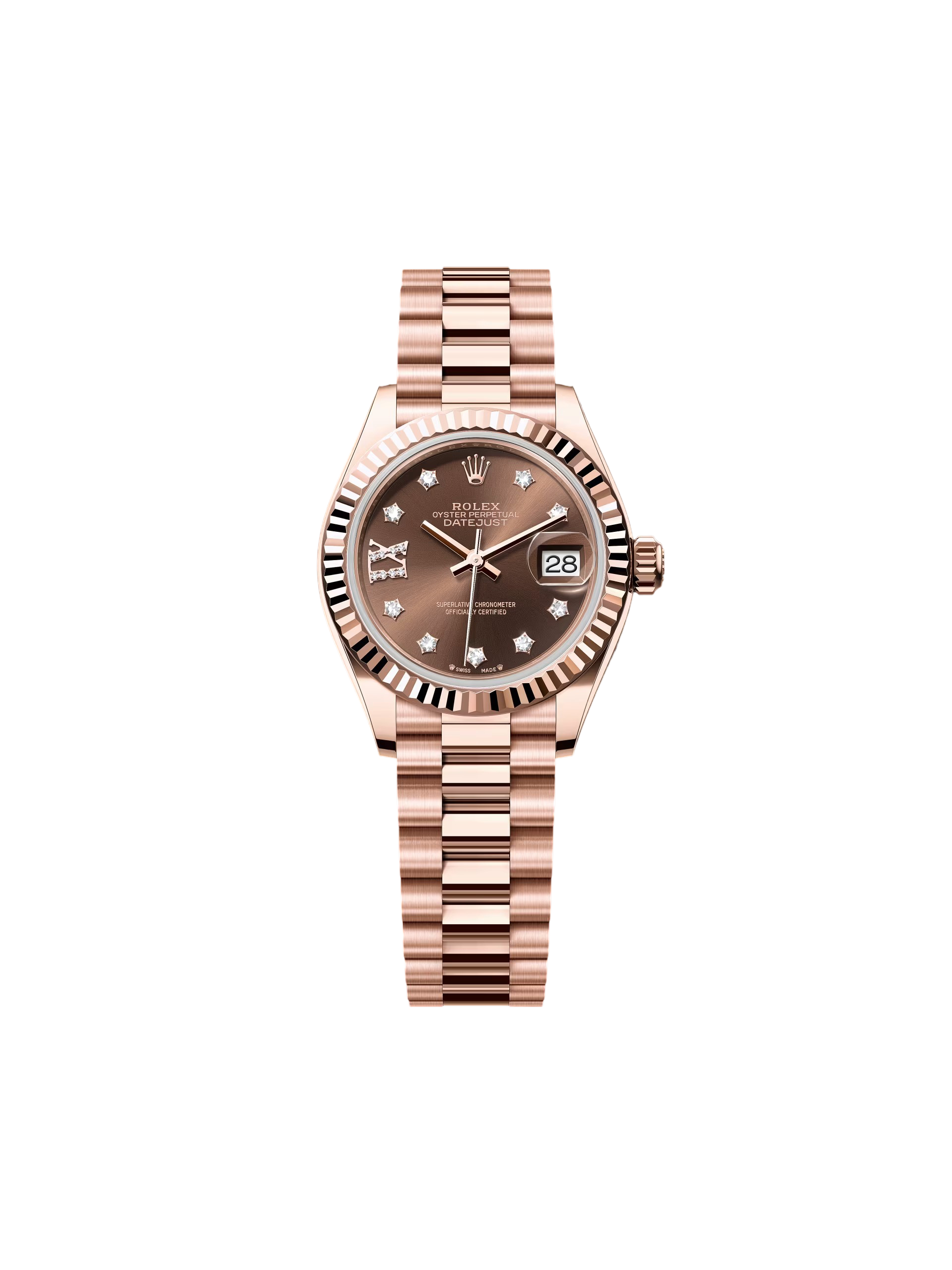 【Super Clone】RLX Lady-Datejust 28mm 279175 Chocolate Diamond-Set Dial President Everose Gold
