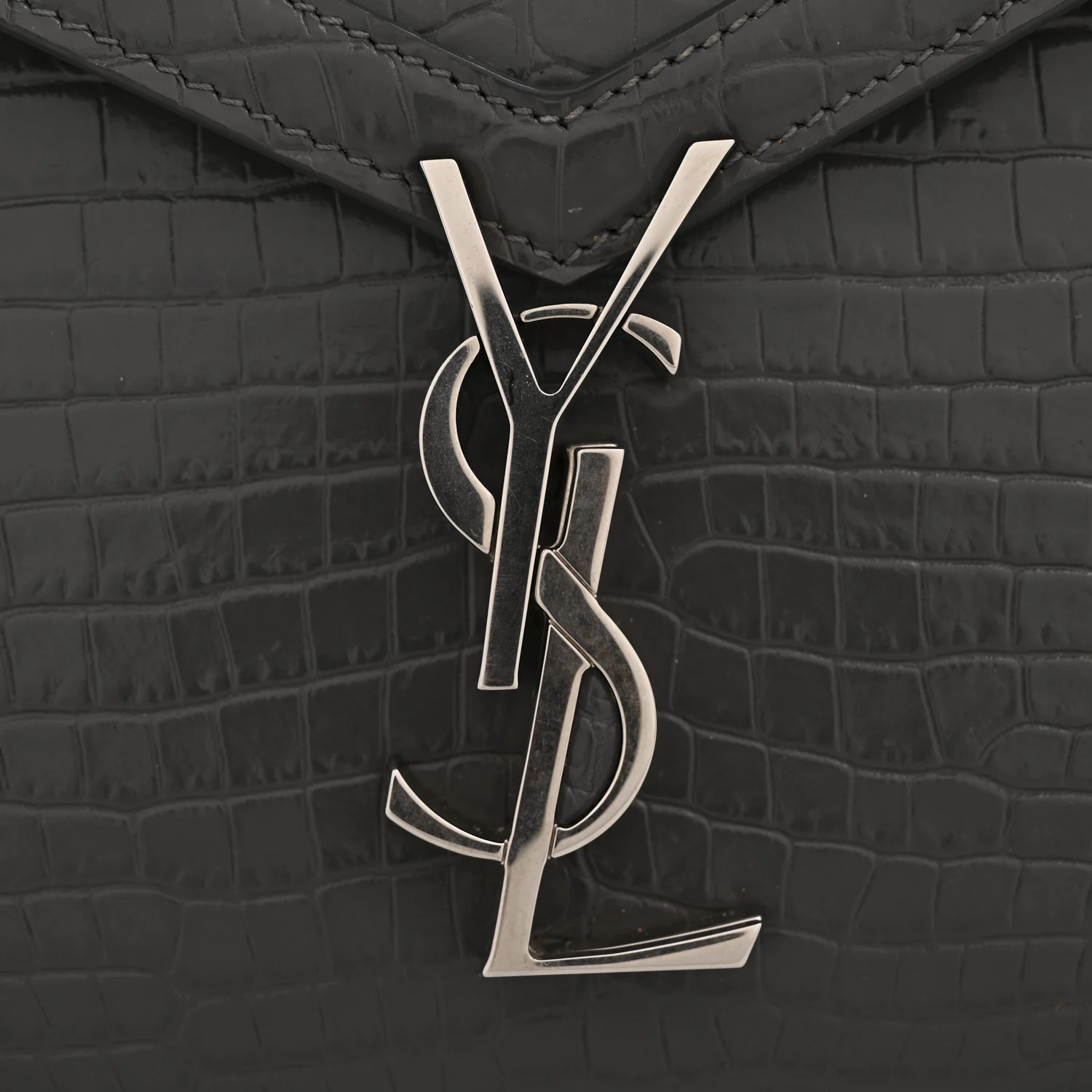 Calfskin Crocodile Embossed Medium Classic Monogram Cassandra Top Handle Fog