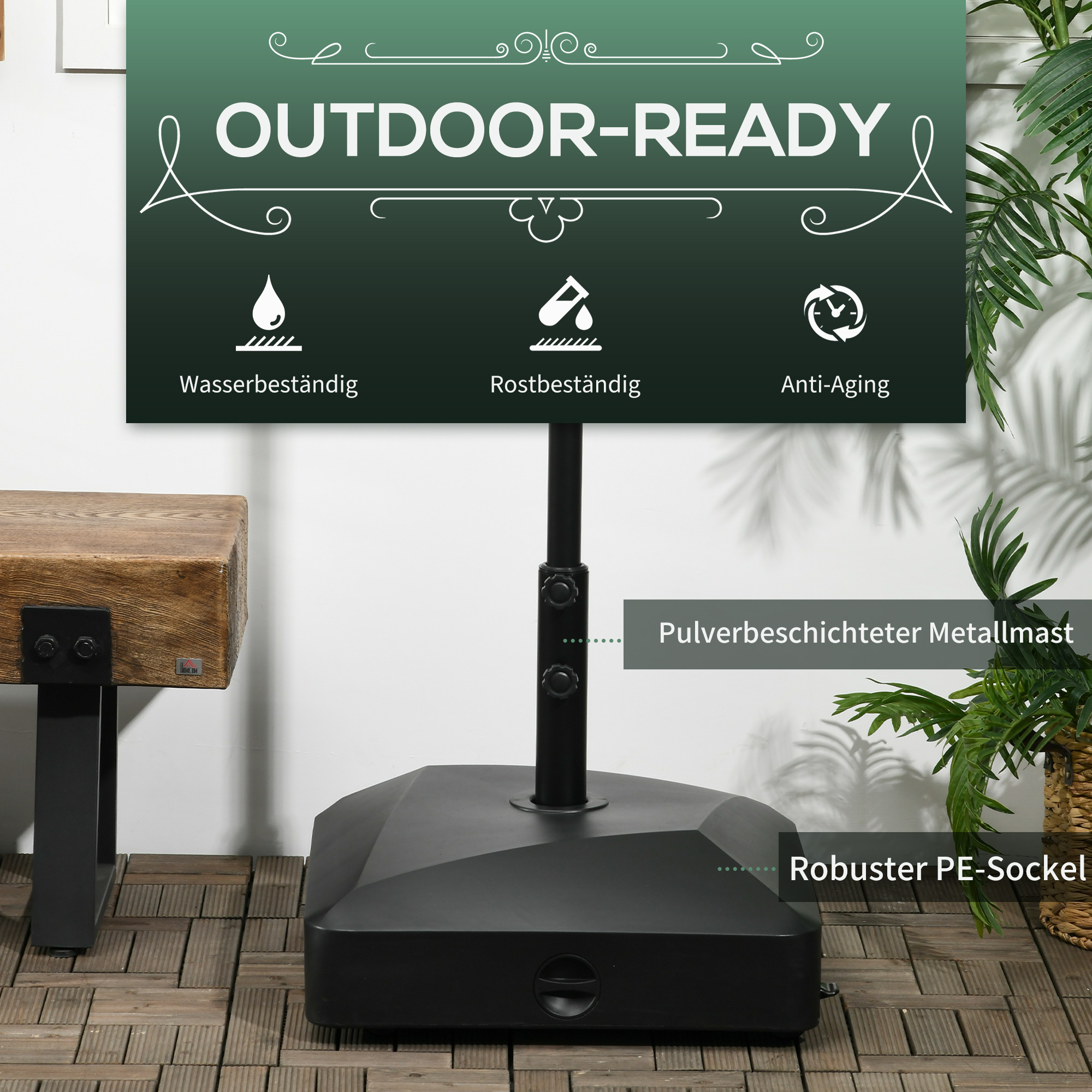 Outsunny Parasolvoet, Parasolstandaard, Parasolhouder, 54,5 x 54,5 x 48 cm, Zwart