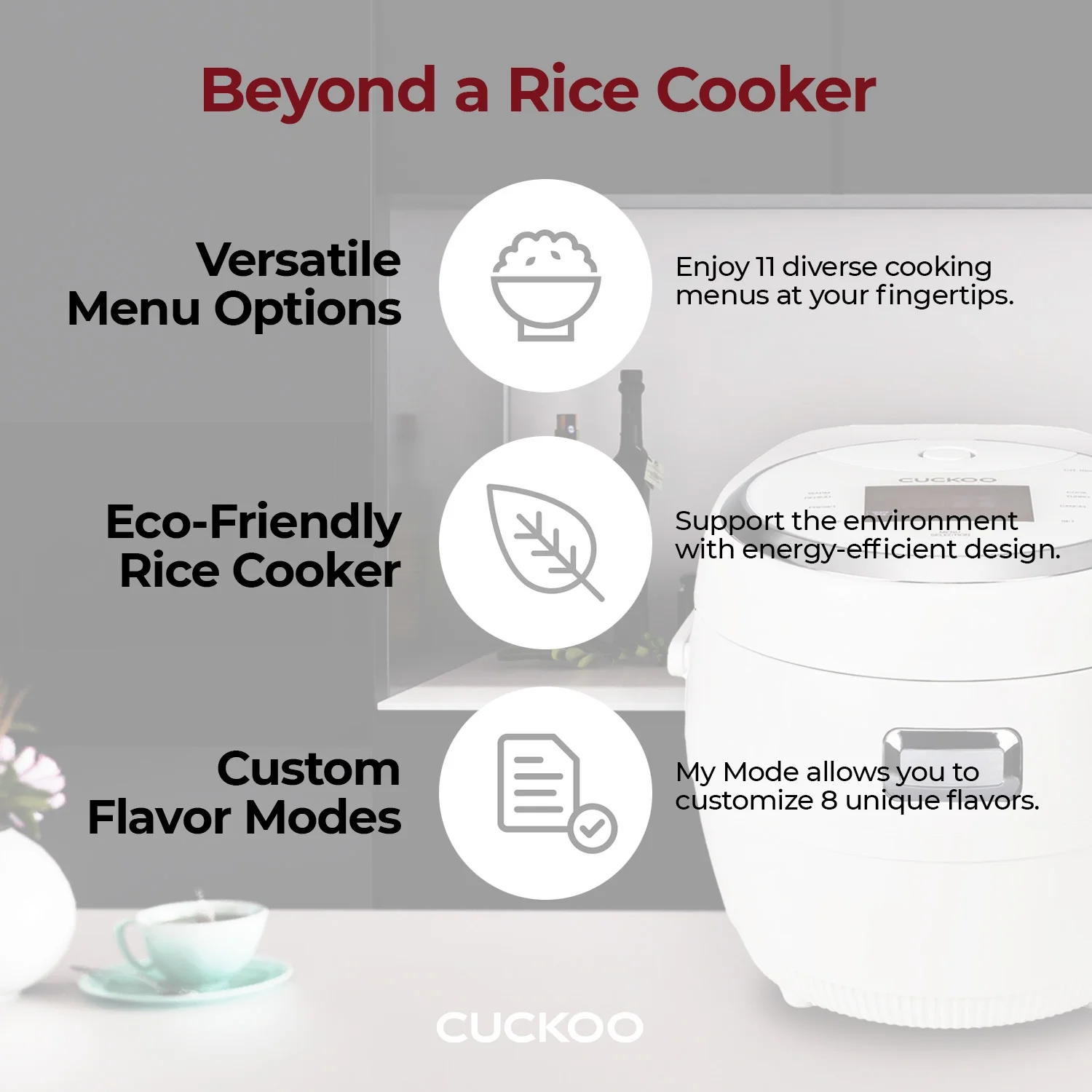 Rice Cooker 20 Cups Cooked Warmer with Nonstick Pot 16 Menu Modes and Micom Fuzzy Logic Tech with Auto Clean Features in White (CR-1020F)(10 Cups) - Image 4