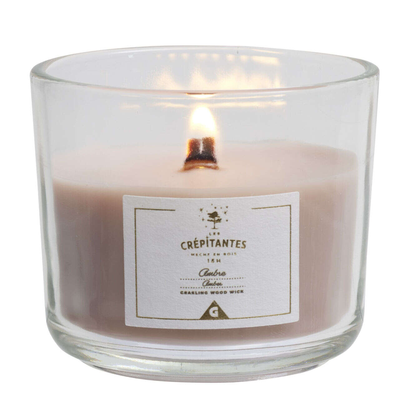 Bougie crépitante mèche en bois senteur ambre 15H