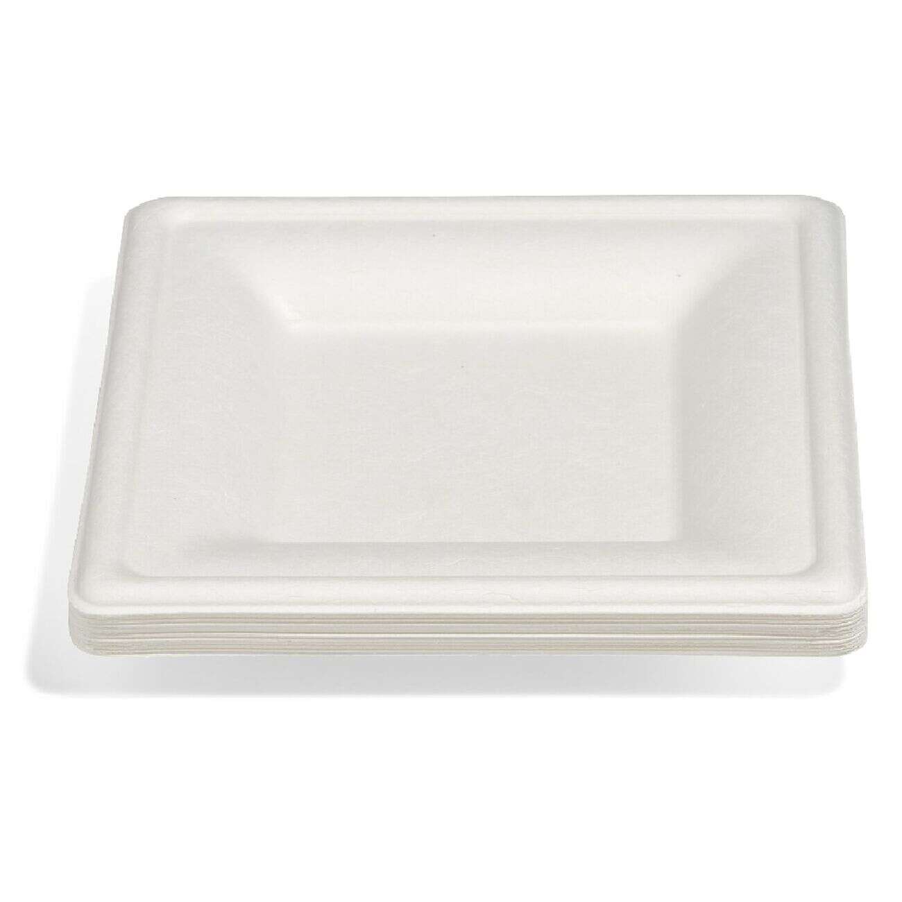 Lot de 12 assiettes à dessert carrées en canne à sucre