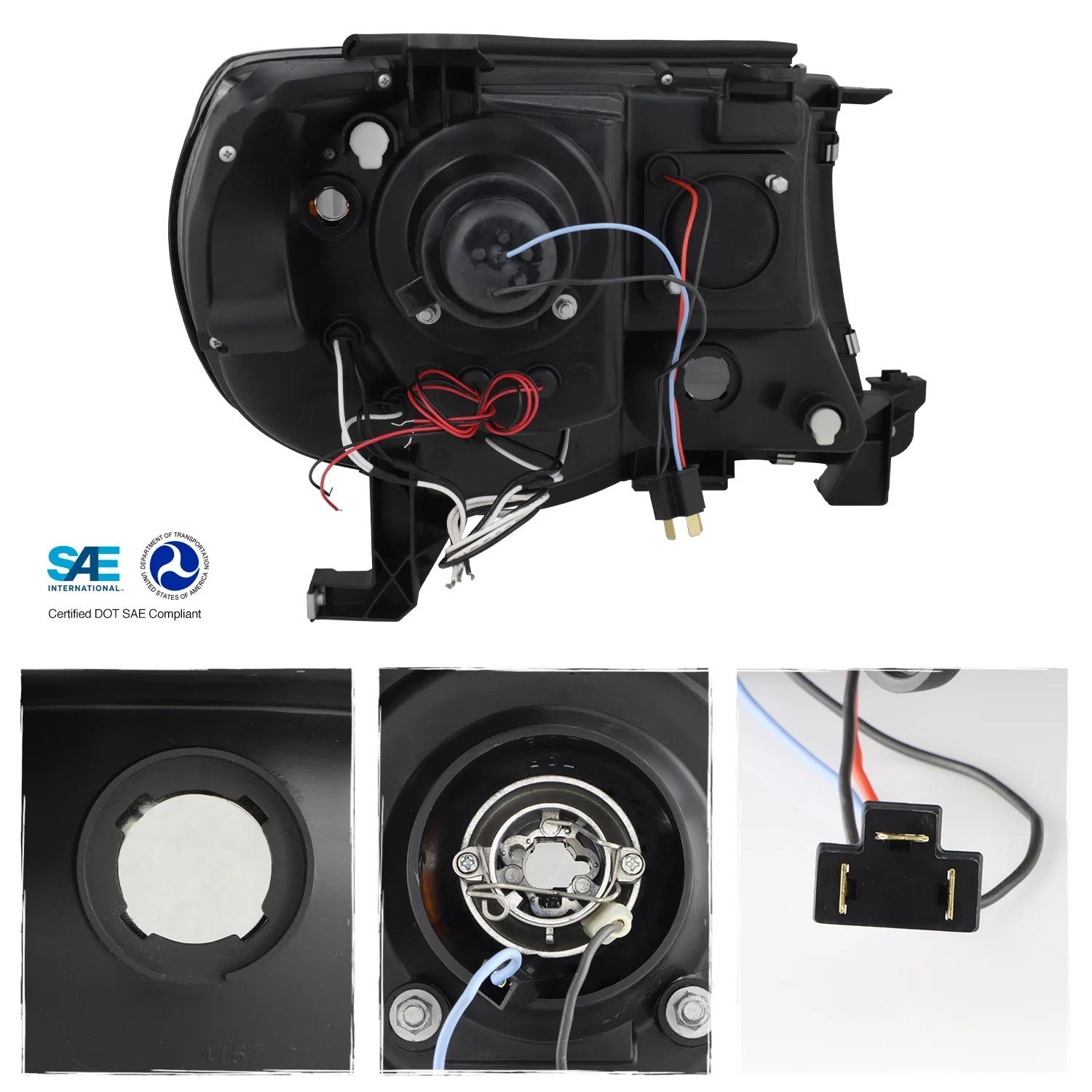 AKKON - for 05 - 11 Toyota Tacoma Pickup Black Bezel Dual Halo Ring Design Projector LED Replacement Headlights