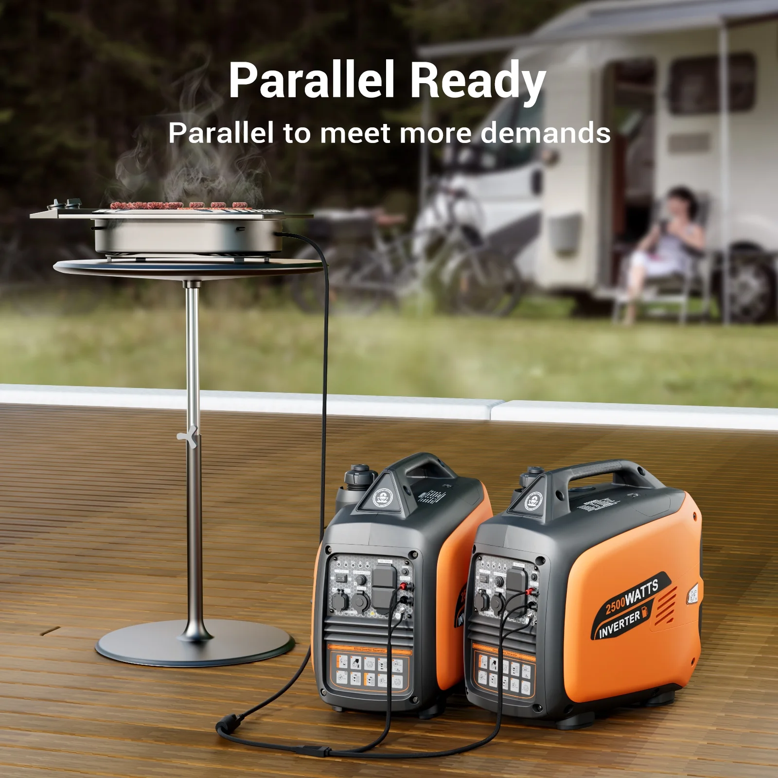 2500-Watt Portable Inverter Generator Gas Powered, EPA Compliant, Parallel Capability, CO Shutdown, Low Noise for Camping and Home Use(Black and Orange) - Image 6