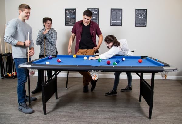 6 ft Portable Pool Table, Adults Folding Billiards Tables for Game Room with Easy Foldable Storage, Includes Full Set of Billiard Balls,…