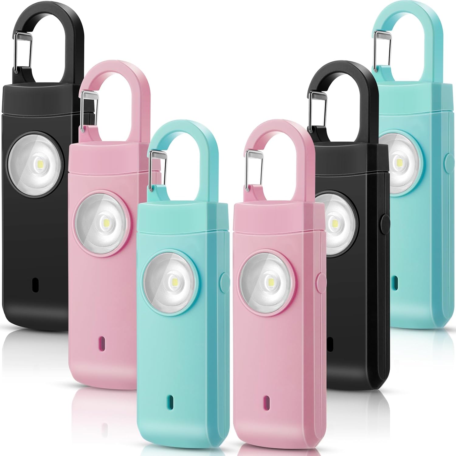 Tellegloww 6 Pcs Rechargeable Personal Safety Alarm for Women, 130db Personal Alarm Protection Keychains Loud Siren with LED Self Defense Keychain for Senior Mom Gift(White,Pink,Blue,Black,Snap)
