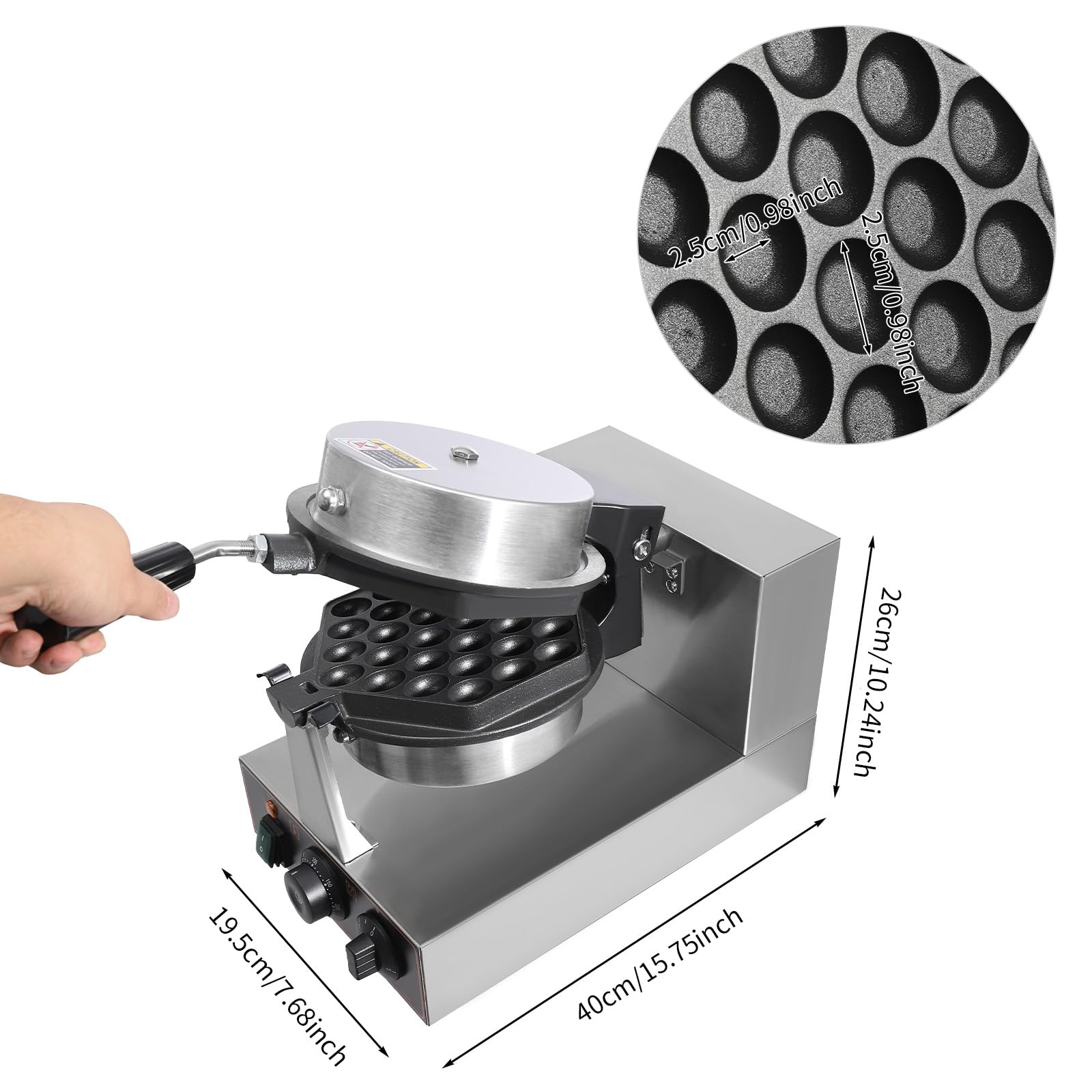 Commercial Bubble Waffle Maker Machine, 1300W Electric Egg Waffle Maker Hong Kong Waffler Non stick Coating, 180° Rotating, Temperature Control &Timer,Ready in under 5 Minutes