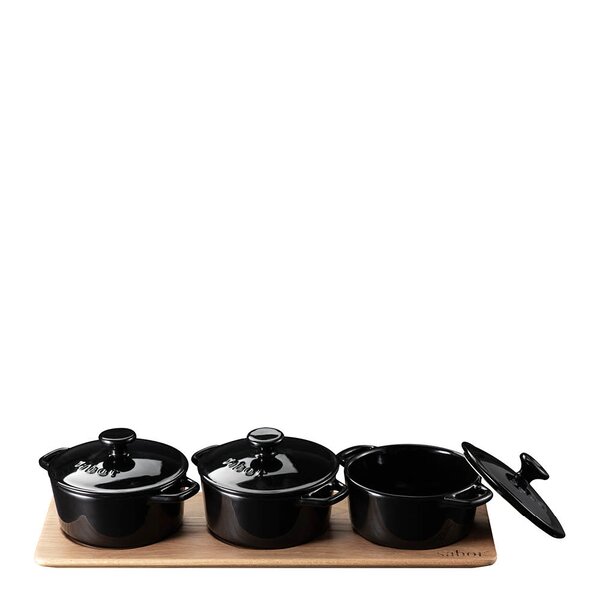 Minigryte serveringssett 3 stk 0,3L eik/svart