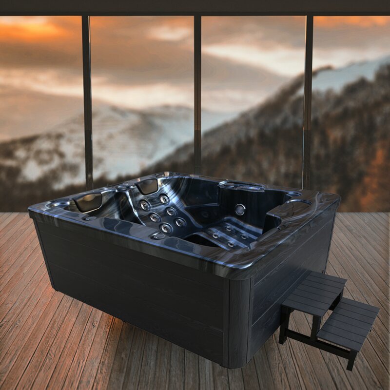 Spa rectangulaire WSINC 3 personnes, 27 pouces, en acrylique avec jets et ozonateur, couleur chêne gris