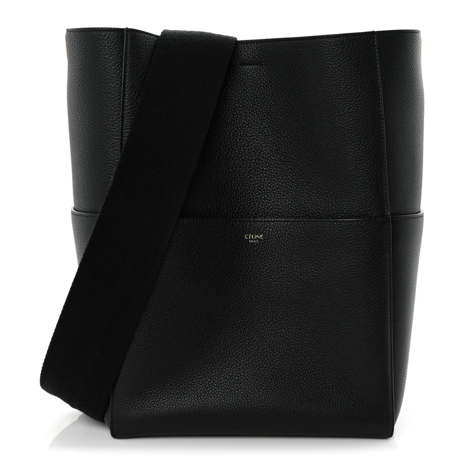 Soft Grained Calfskin Sangle Bucket Bag Black