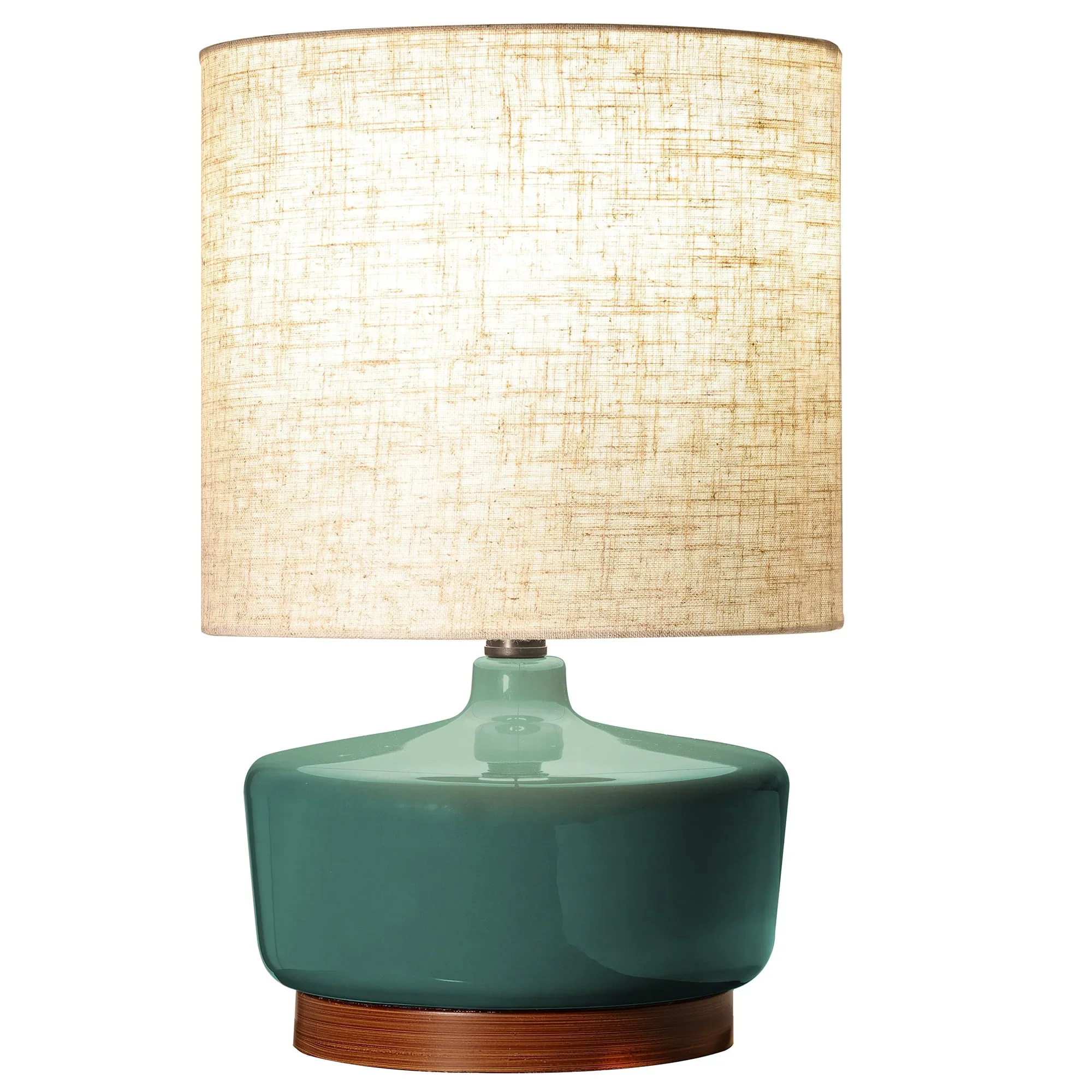 Better Homes & Gardens Modern Mid-Century Ceramic Table Lamp with Wood Base, 17H