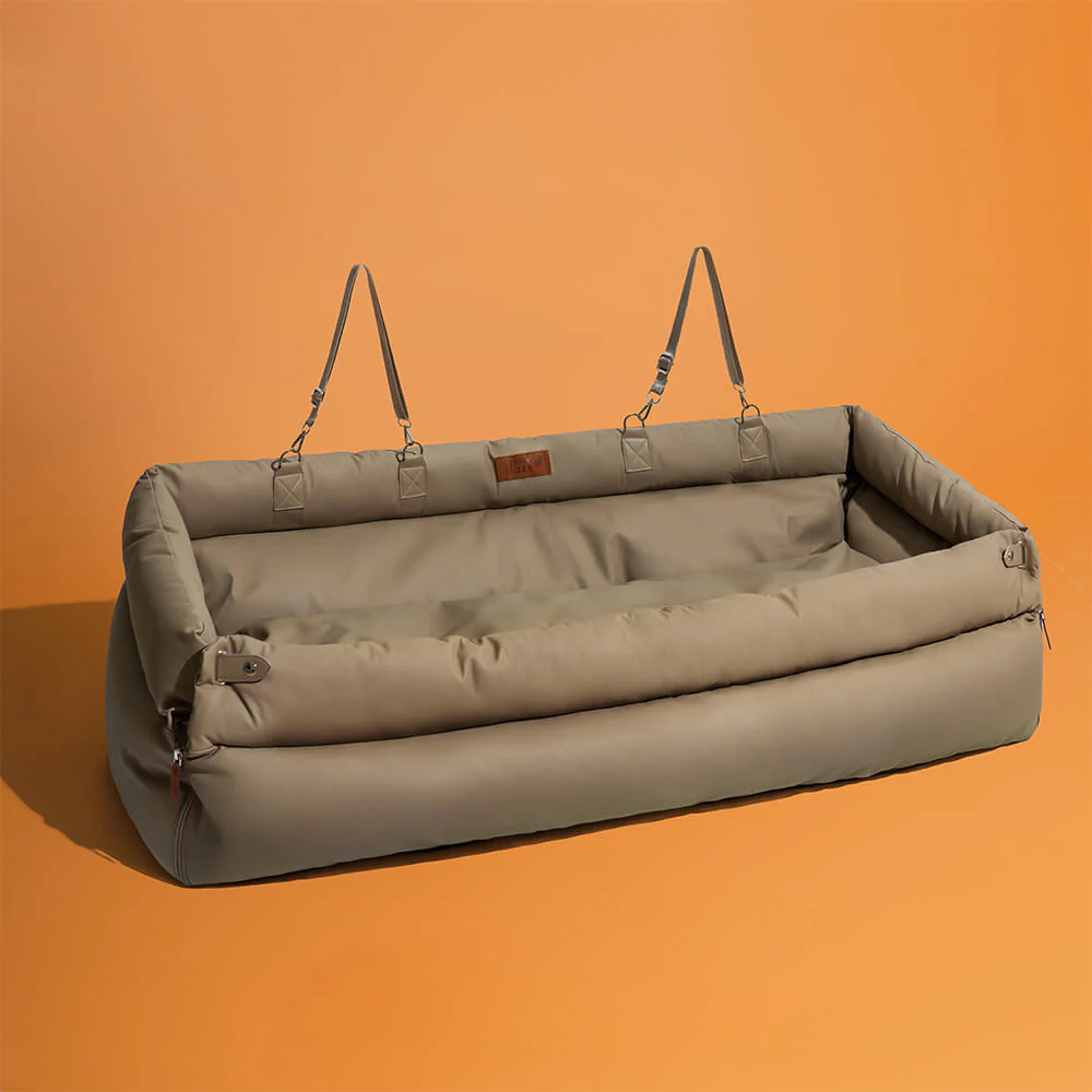 Large Deluxe Faux Leather Dog Car Seat Booster Bed - Roadtrip