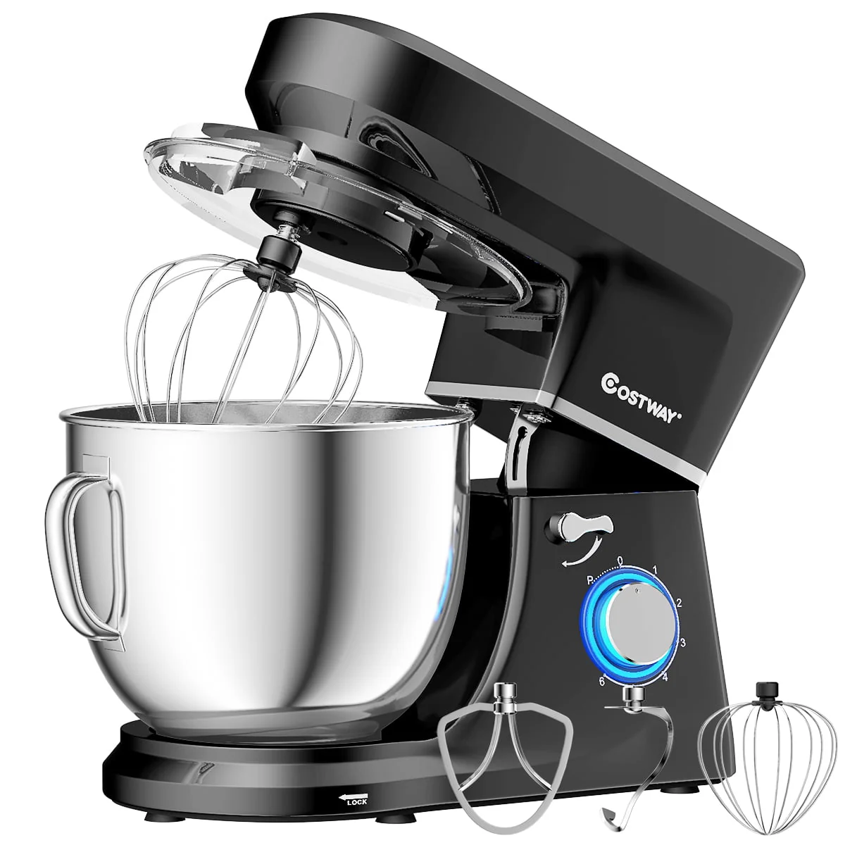 Costway Tilt - Head Stand Mixer 7.5 Qt 6 Speed 660W with Dough Hook, Whisk & Beater Black