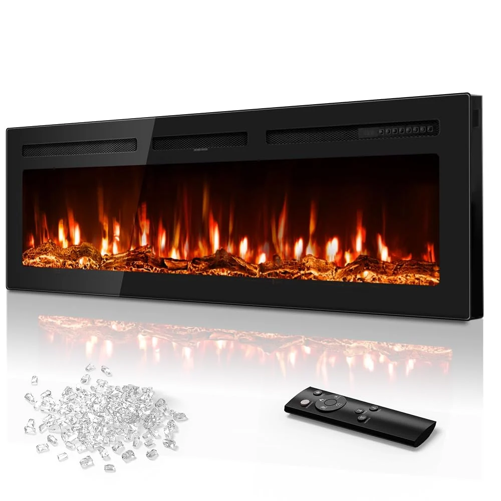 Tehanld 60" Ultra-Thin Electric Fireplace Heater, Recessed Wall Mounted