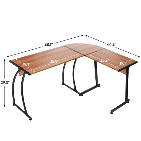 LShaped Computer Desk 58a Reversible MDF Corner Gaming Desk. Walnut