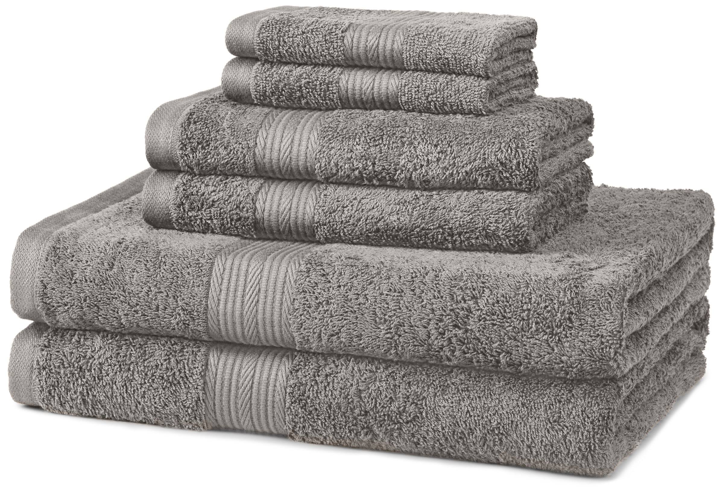 AmazonBasics Grey Fade-Resistant 6-Piece Cotton Bath Towel Set