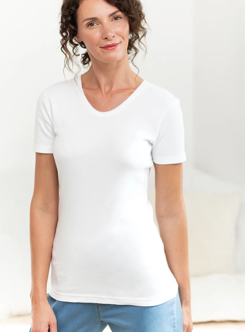 Tee shirt femme blanc en coton