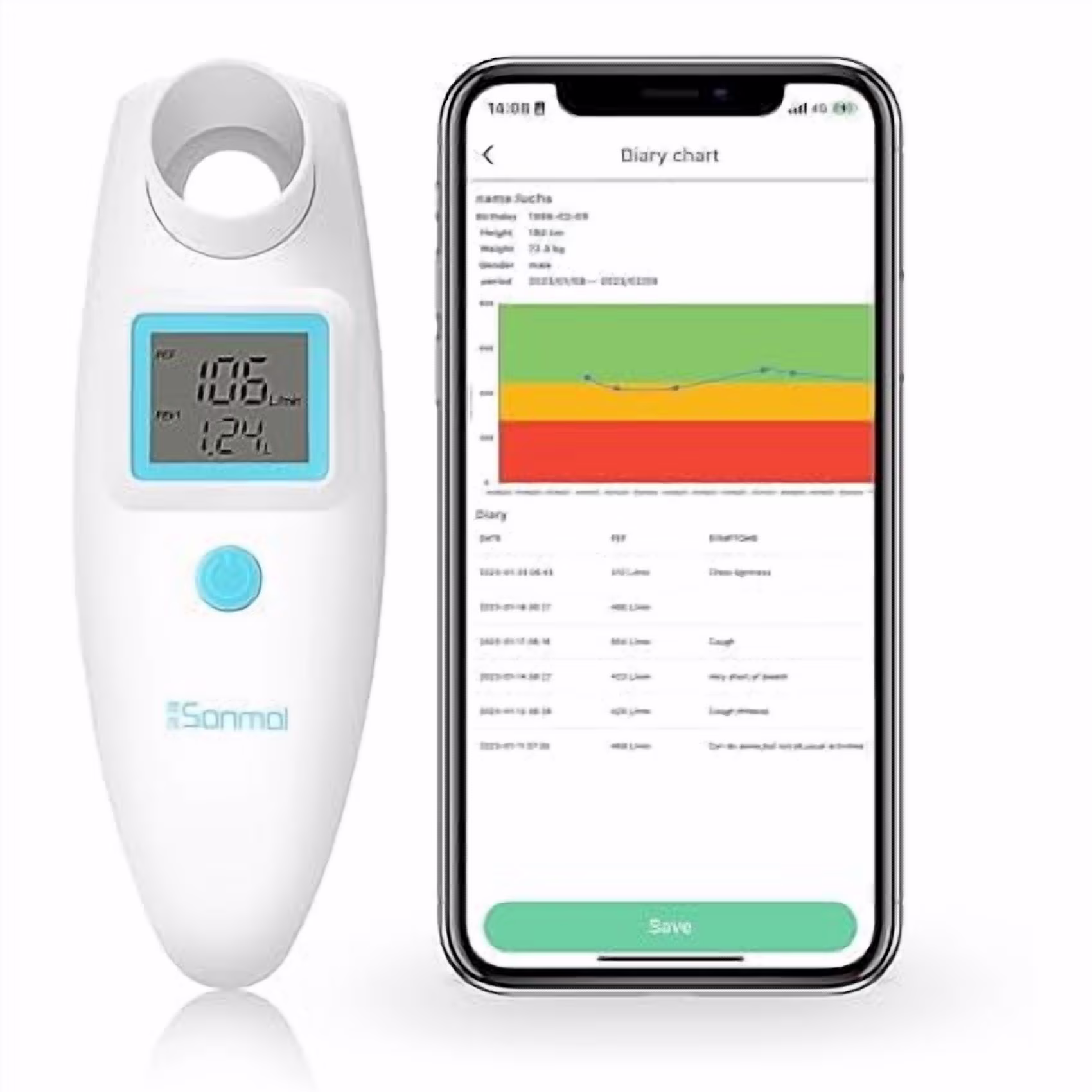 Digital Peak Flow Meter with Bluetooth for Lung Health Monitoring | Pulmonary Function Test Machine with PEF and FEV1 | Improve Lung Care And Respiratory Conditions With Peak Flowmeter