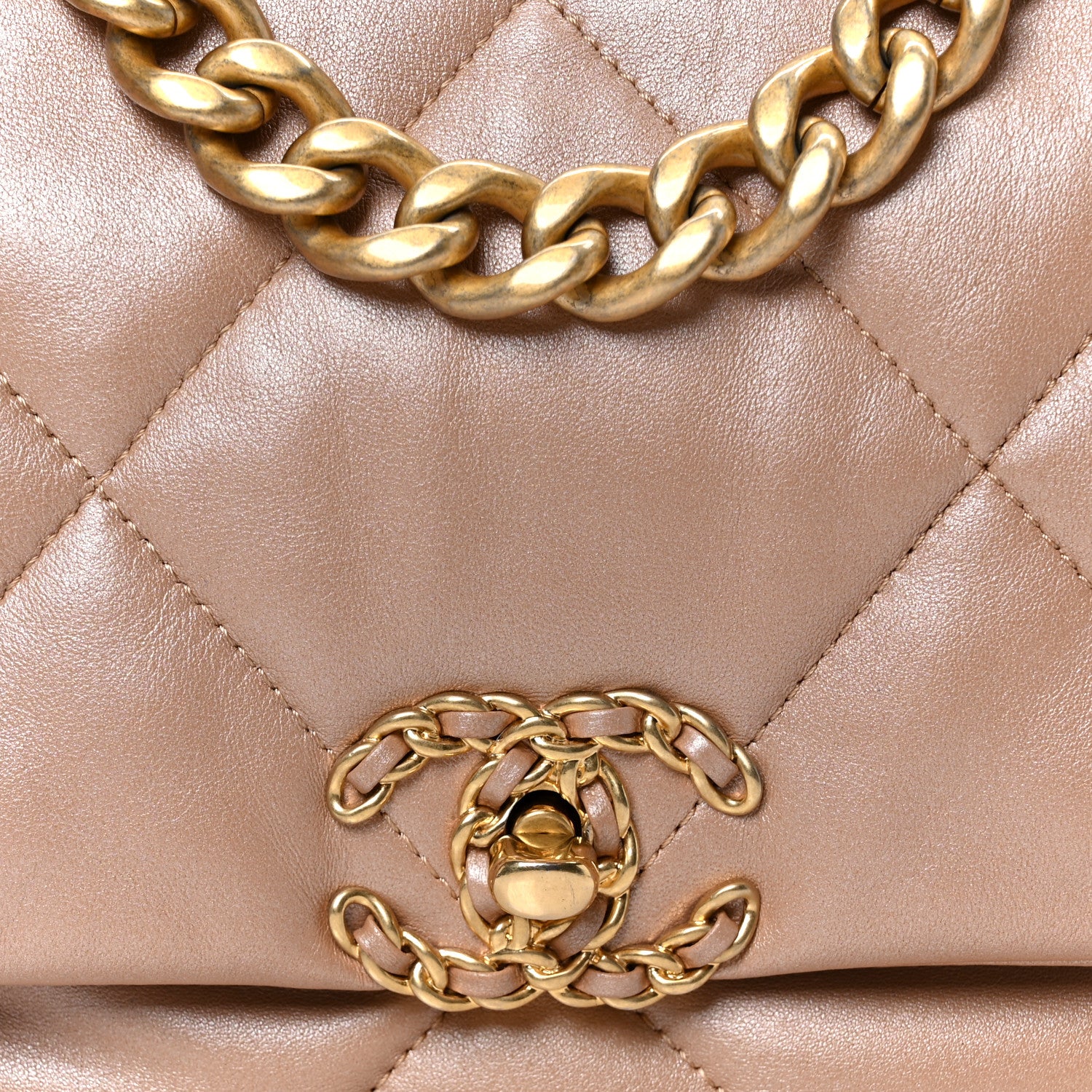 Shiny Lambskin Quilted Medium Chanel 19 Flap Beige