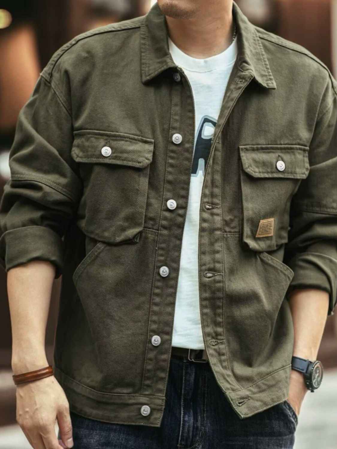 Men’s Washed Collared Neck Cargo Jacket