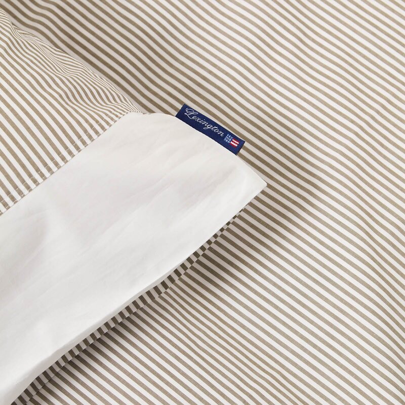 Sengesett 140x200 cm bomullspercale stripet olive/white