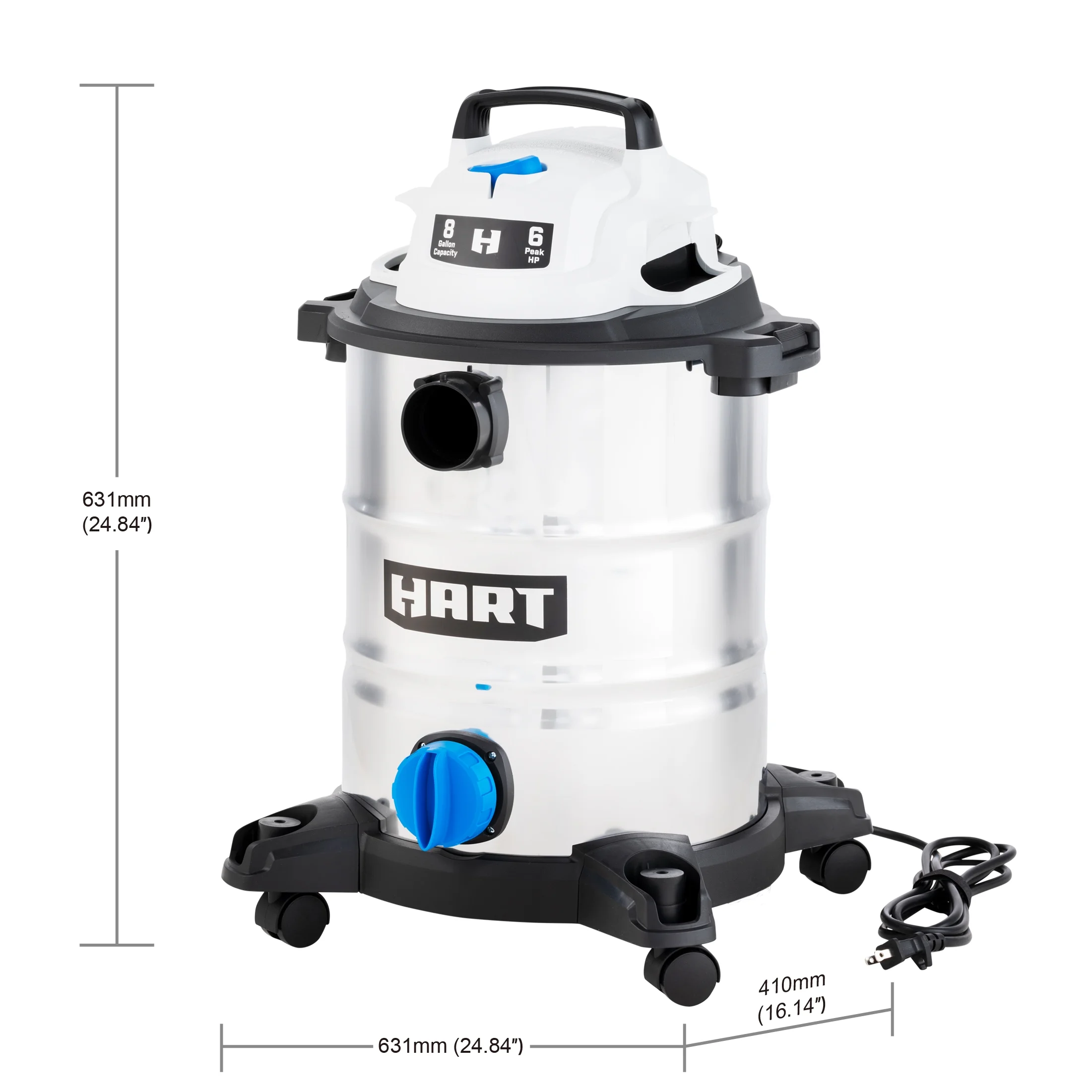 HART 8 Gallon 6 Peak HP Stainless Steel Wet/Dry Vacuum, VOC812SF 3702