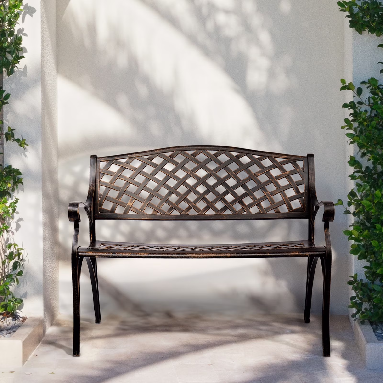 Zimtown 40.5 Aluminum Garden Bench with Armrests for Outdoor, Patio, Bronze
