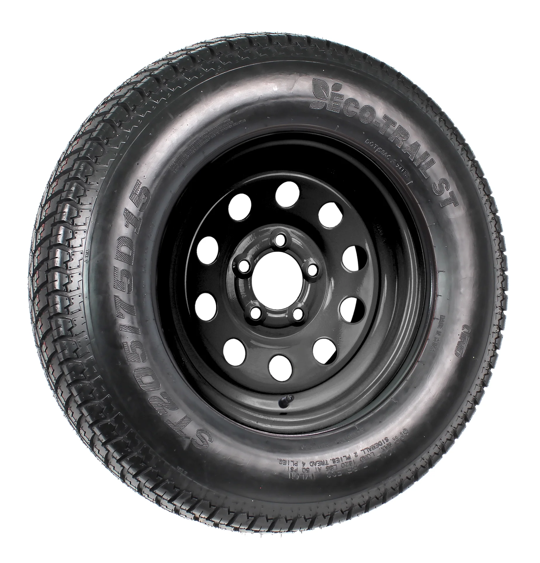 Ecustomrim 2 - Pk Trailer Tire on Black Wheel Mod Rim ST205/75D15 Load C 5 Lug on 4.5 15 x 5