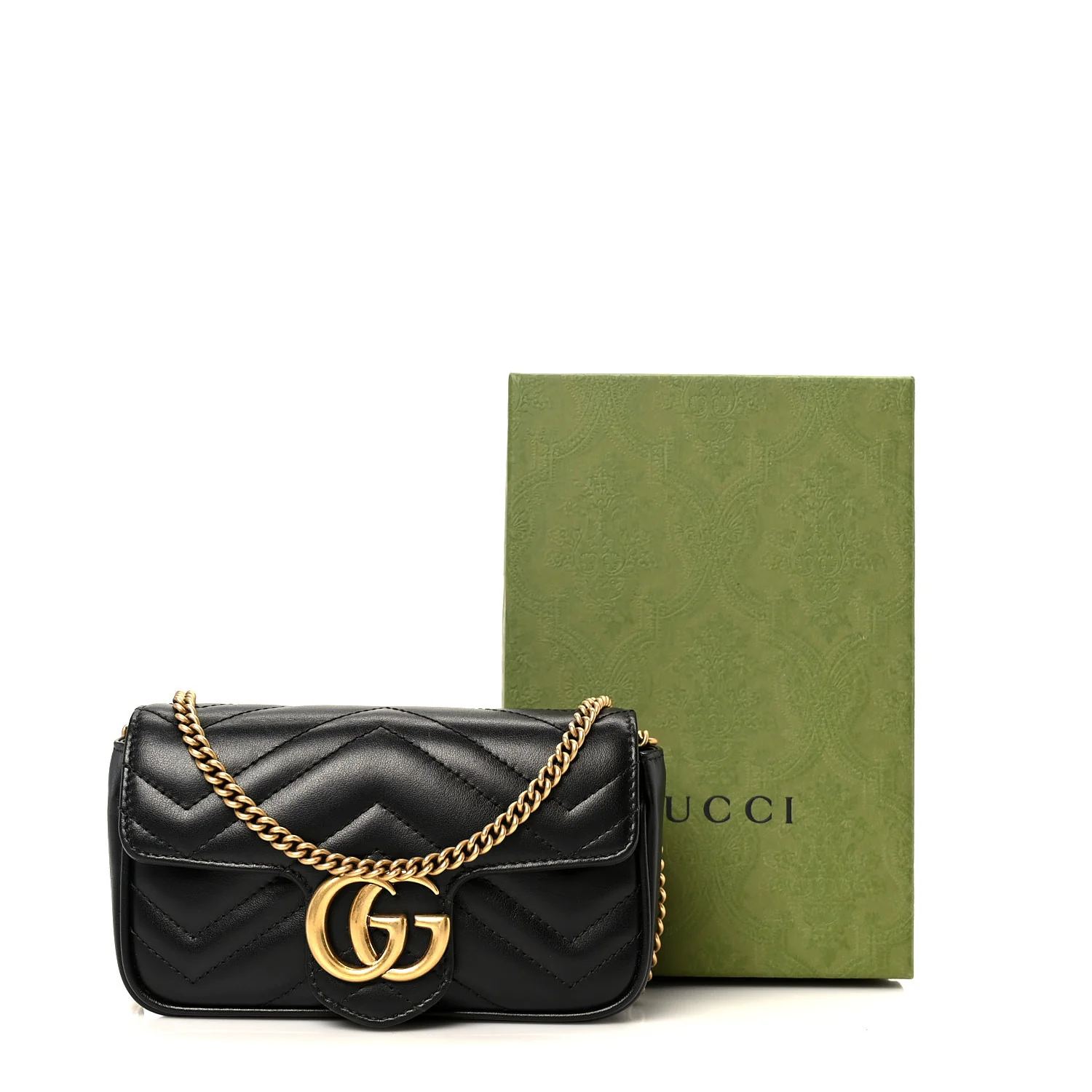 Calfskin Matelasse Super Mini GG Marmont Shoulder Bag Black