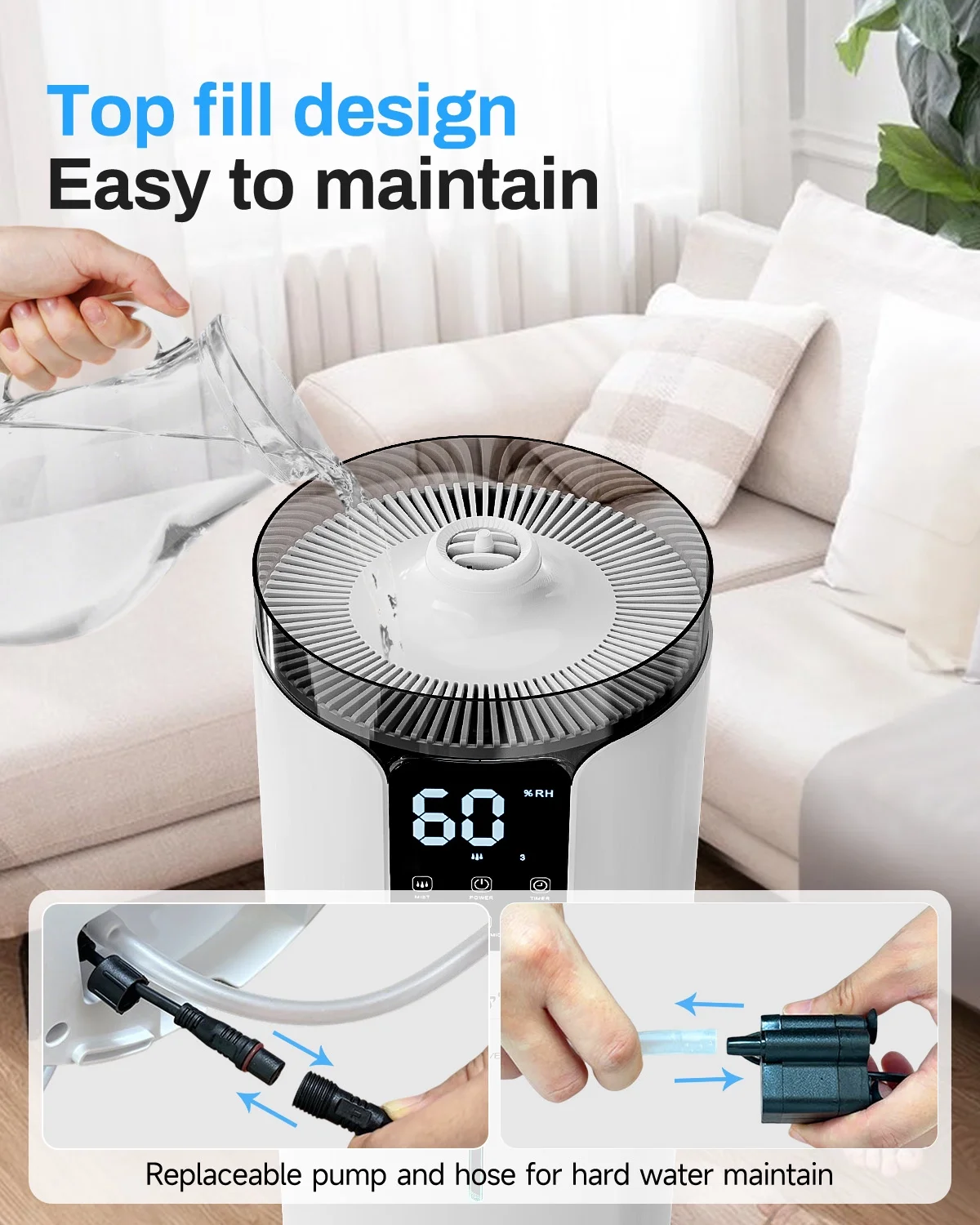 Whole House Humidifier for home, 16L/4.2Gal, 1500 sq.ft., Ultrasonic Cool Mist Humidifier for Room, White - Image 8