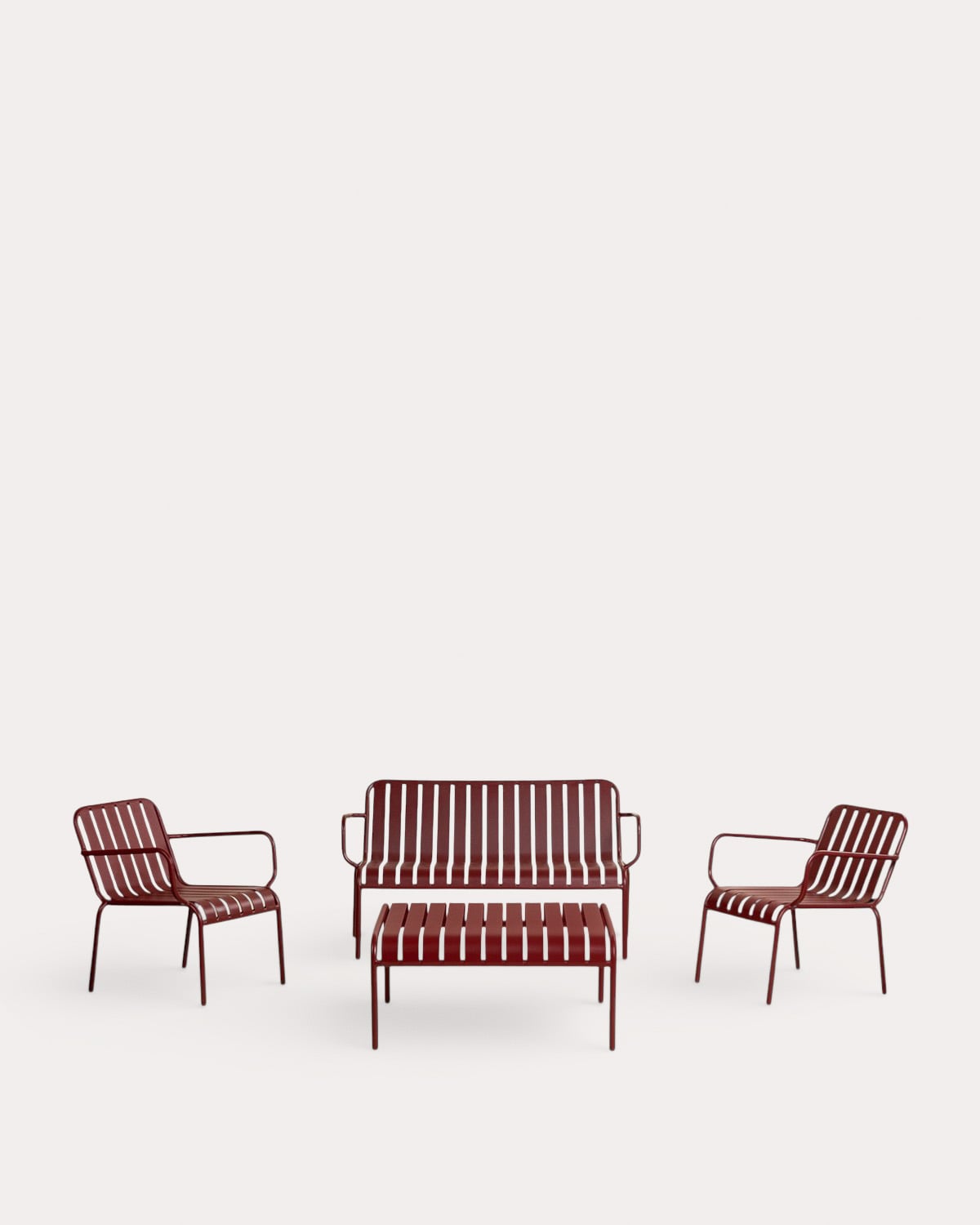 Tavo - Set de Jardín con Sofá 2 Plazas, 2 Sillones y Mesa de Centro de Metal Tavo