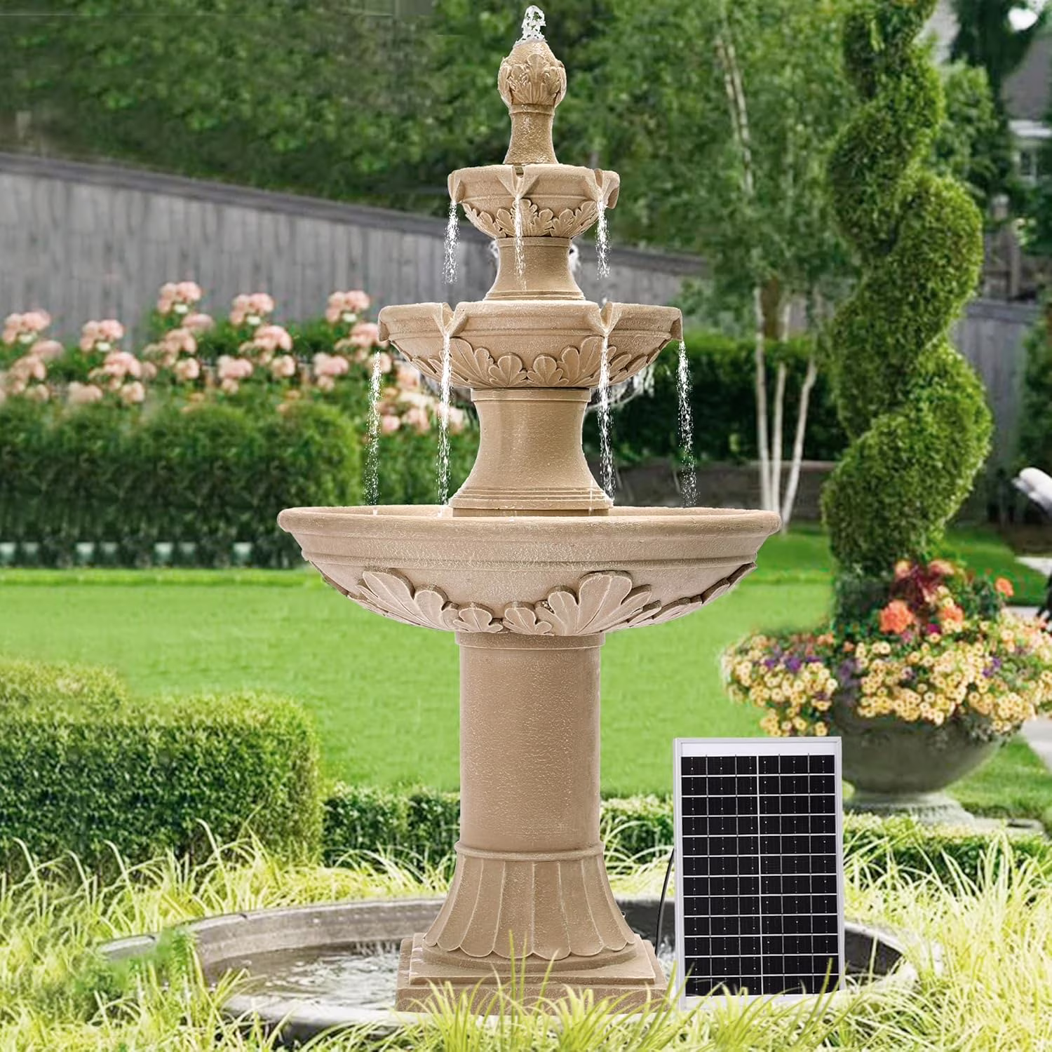 Magic Union Italian Solar Water Fountains Outdoor Garden Decor - 48.4''H Fountain and Waterfall, Large Cascading Indoor Floor - Standing Resin Bubbler Fountain Features W/Pump for Patio, Backyard