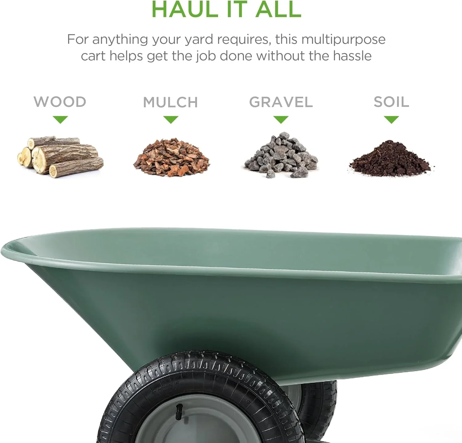SAZYY Heavy-Duty Dual-Wheel Home Utility Yard Wheelbarrow & Garden Cart with Built-in Stand �C Versatile Solution for Lawn Care, Gardening & Construction Tasks, Gray