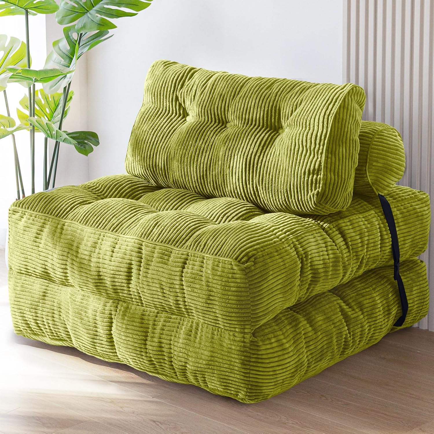 Canapé-lit pliant MAXYOYO, fauteuil convertible avec oreiller et matelas pliable avec soutien lombaire, canapé-lit portable et confortable pour salon et chambre, beige, deux places