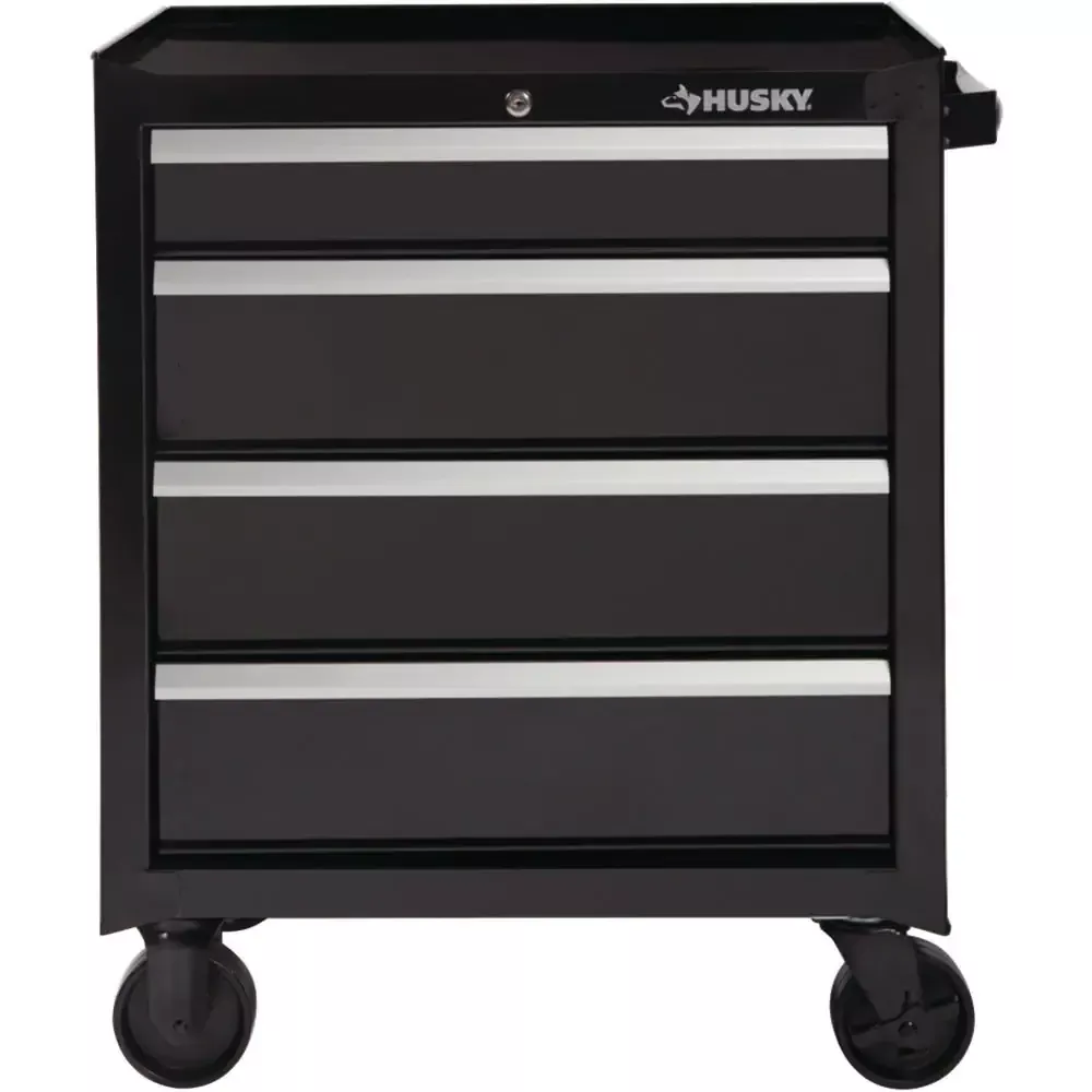 Coffre à outils roulant à 4 tiroirs, 66 cm de largeur, noir brillant