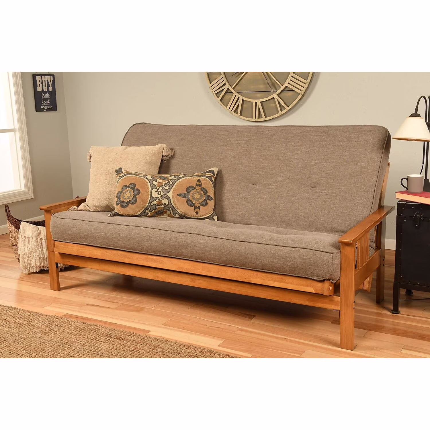 African Artifacts Full Size Futon Frame Set with Mattress, Easily Converts to Bed, Versatile Design Futon Frame for All Spaces, 33"H x 79"L x 37"D-Color:Linen Charcoal,Size:Barbados(Barbados/Linen Charcoal) - Image 5