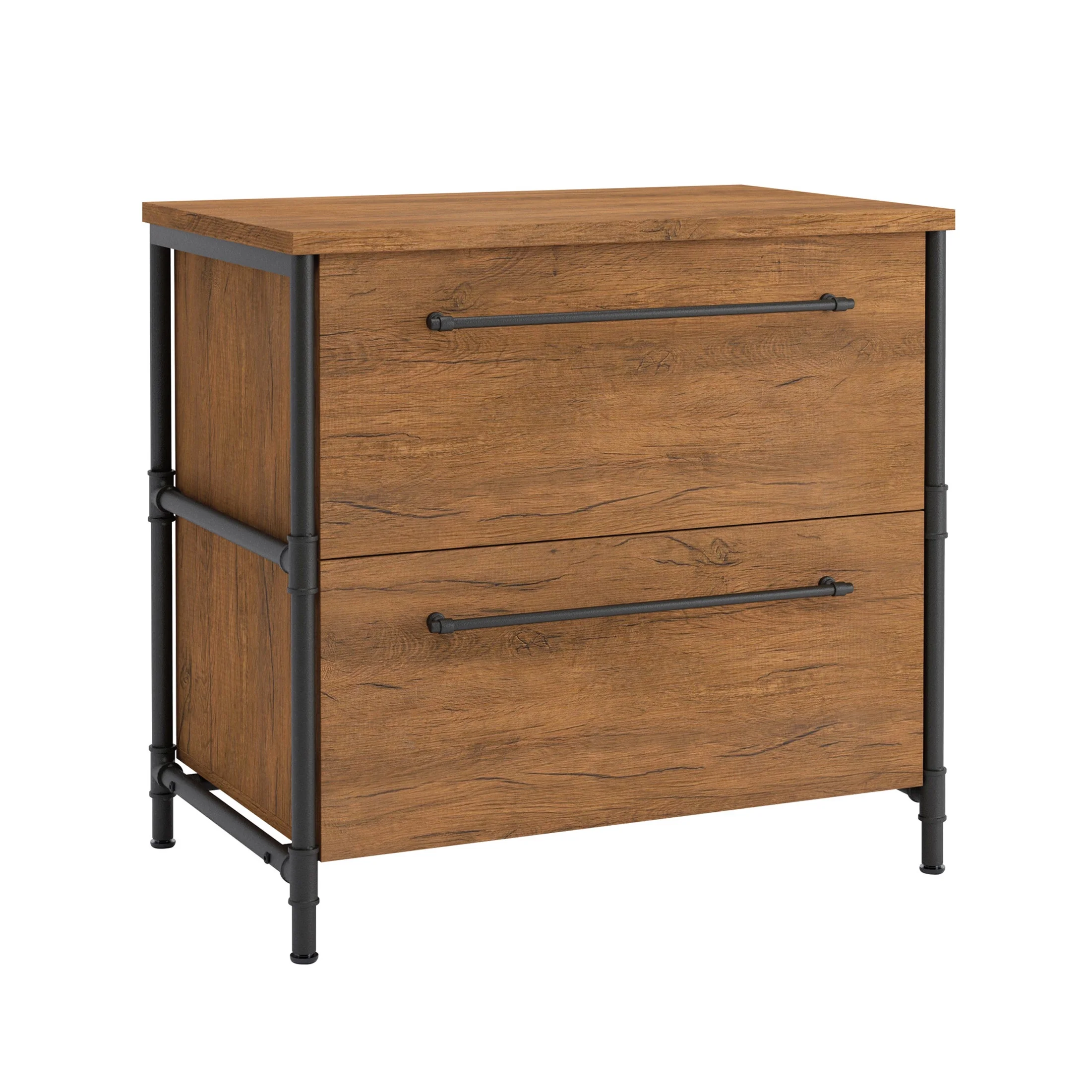 Sauder Iron City Industrial 2 Drawer Lateral File Cabinet, Checked Oak Finish