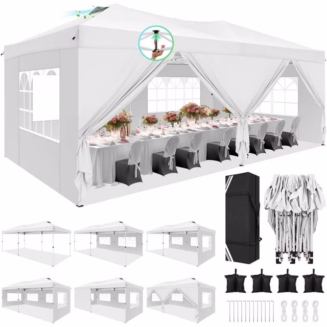 10' x 10' Straight Leg Pop-up Canopy Tent Easy Two Person Setup Instant Outdoor Canopy Folding Shelter with 4 Removable Sidewalls, Air Vent on The Top, 4 Sandbags, Carrying Bag, Black(10 x 10 FT (Style 1)/Black) - Image 3