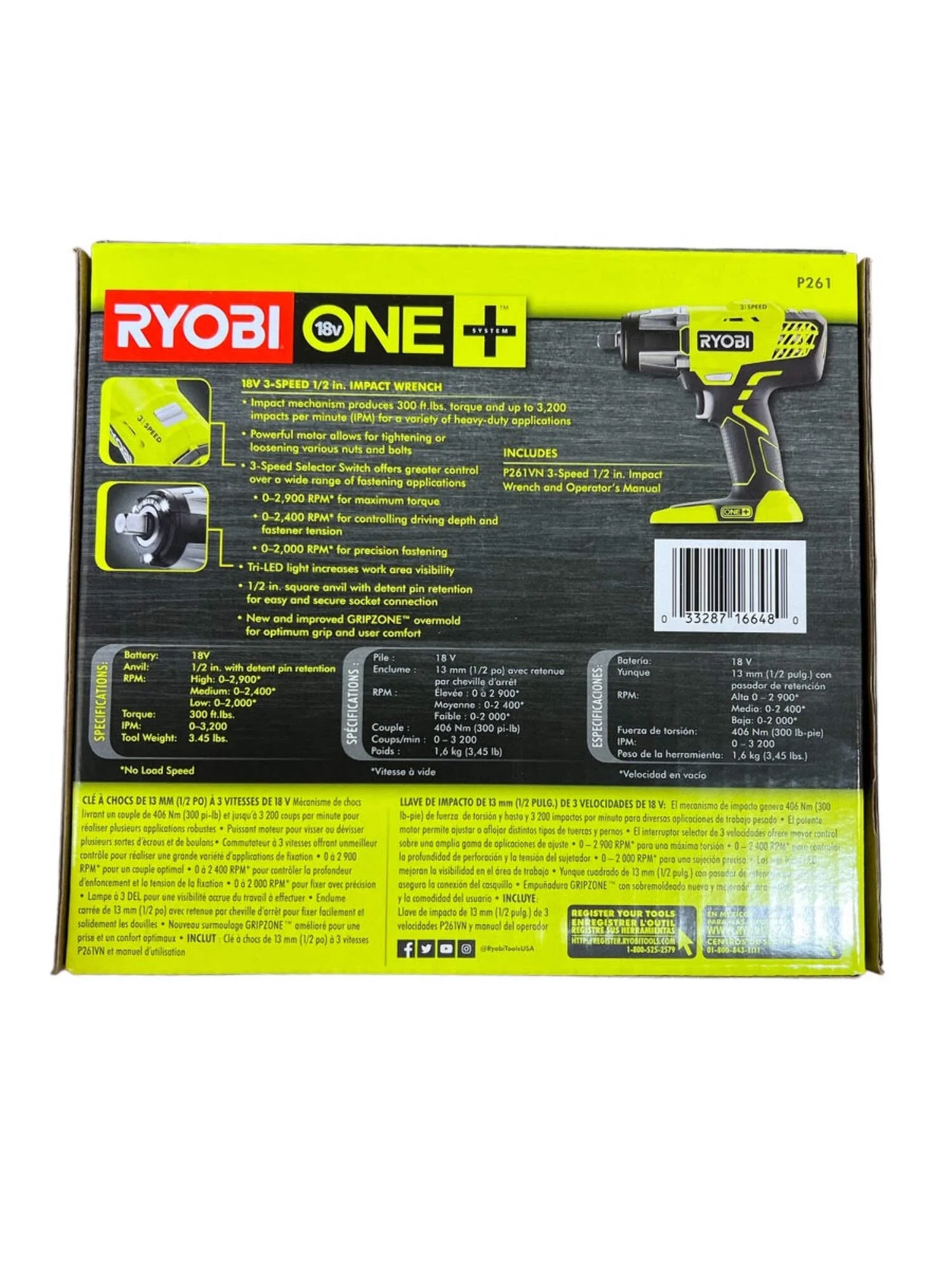18-Volt ONE+ 1/2 in. Cordless 3-Speed Impact Wrench (Tool-Only) P261 - Image 3