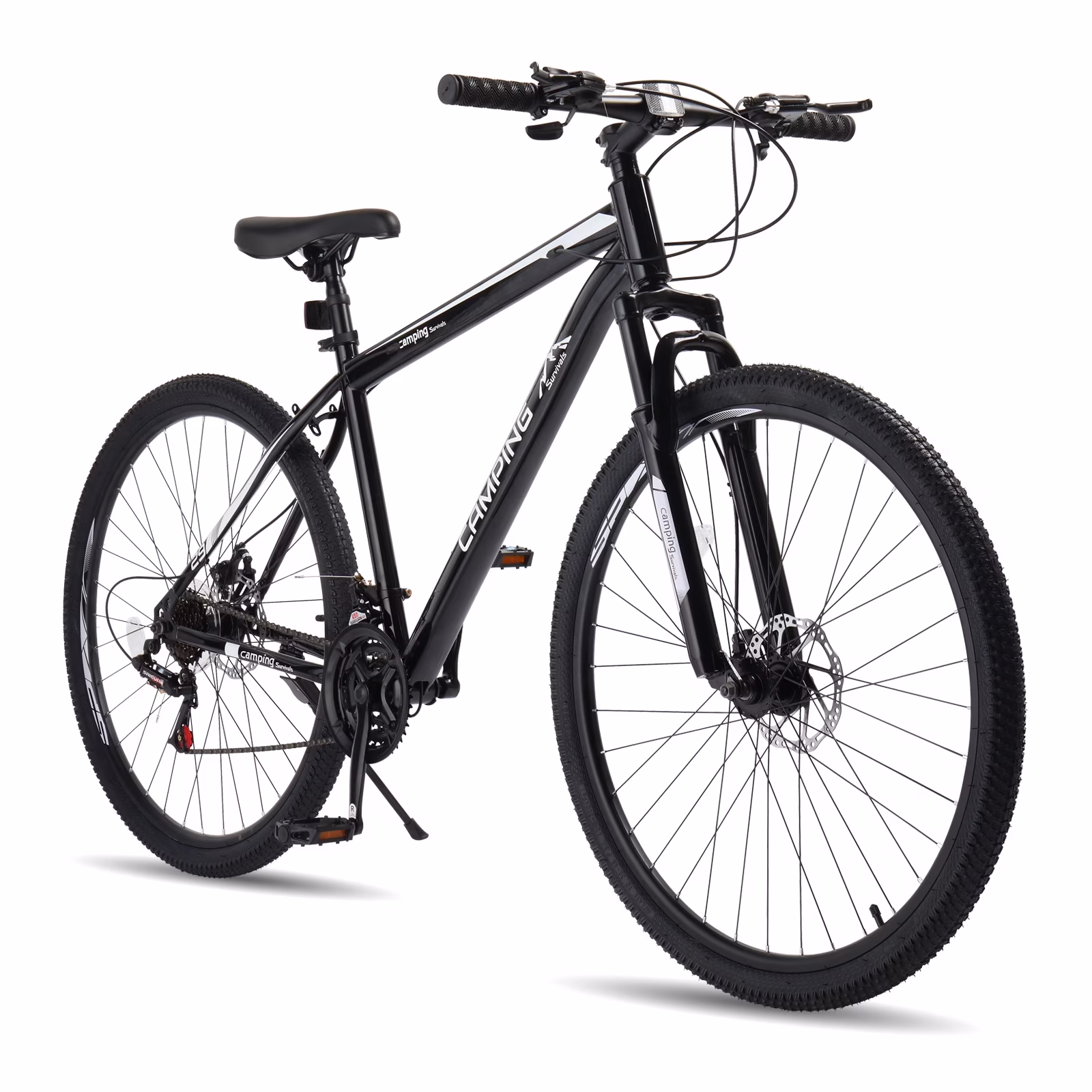 29in Mountain Bike for Adult, 21 Speed MTB Bicycle for Men/Women, Dual Disc Brakes, Carbon Steel Frame, Black(Black;Silver)