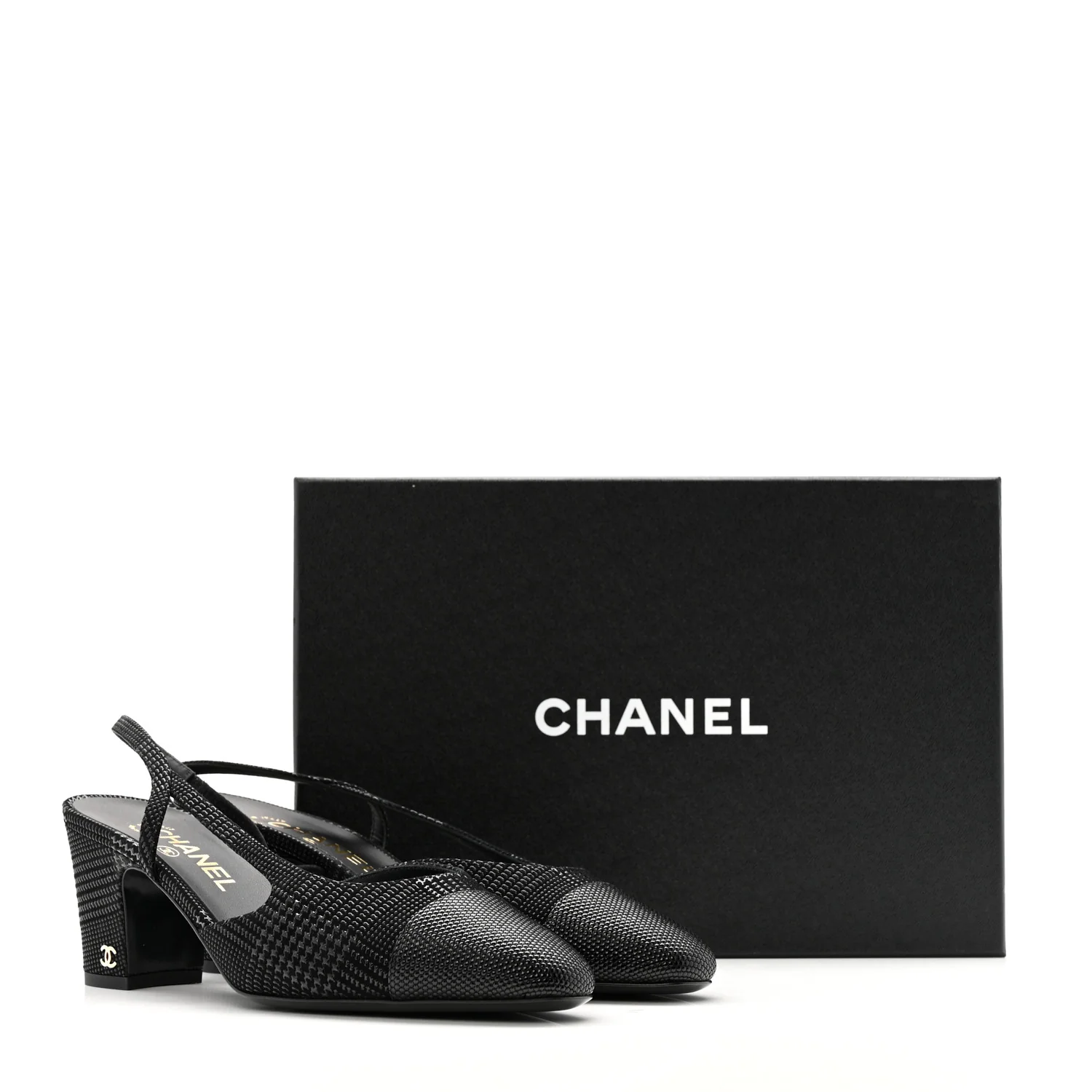 Suede Kidskin Cap Toe CC Slingback Pumps 39 Black