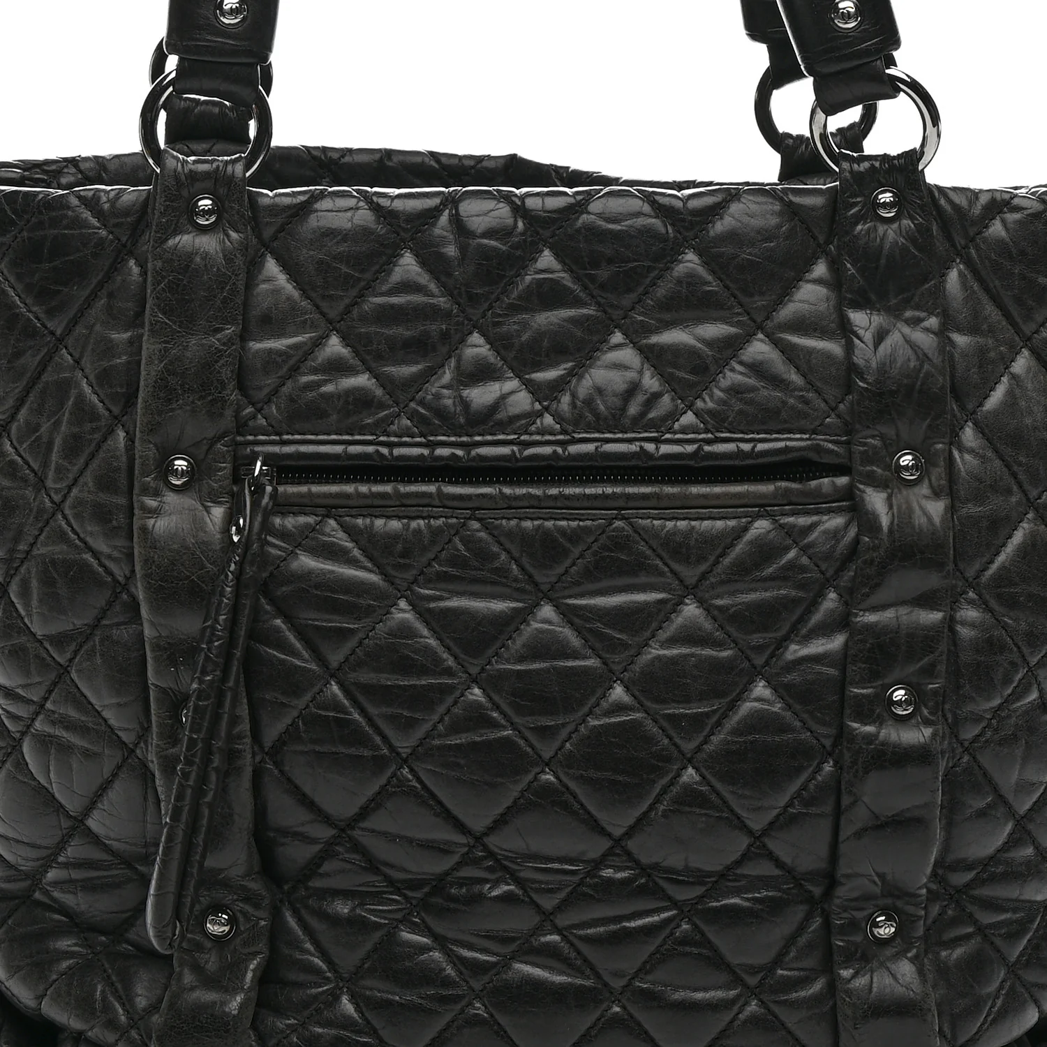 Distressed Lambskin Vintage Ligne Lady Braid Tote Black