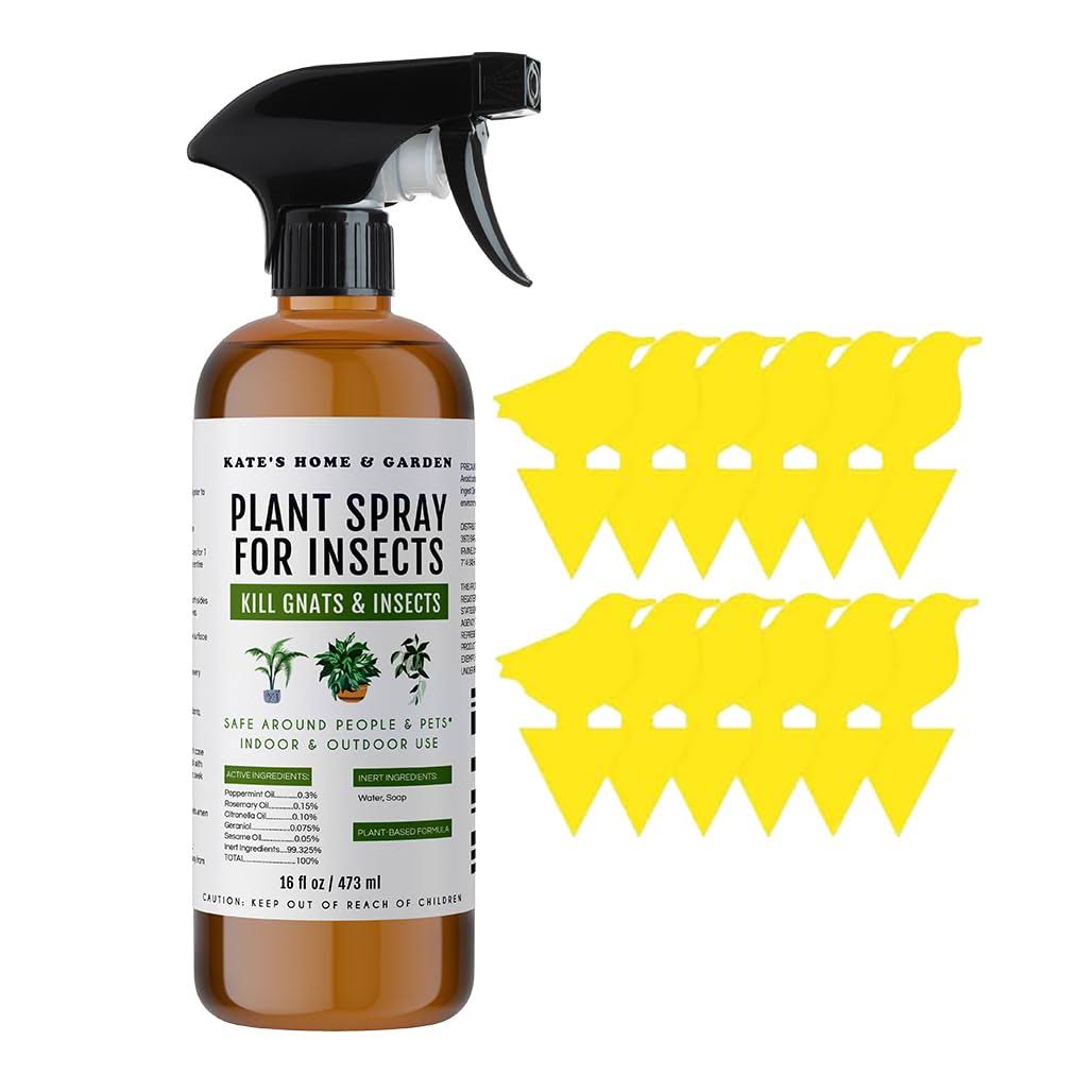 Plant Spray Bottle for Insects with Fruit Fly Trap (16oz) - Kate's Home & Garden. Fungus Gnat Killer for Indoor Plants & Outdoors. Sticky Traps for