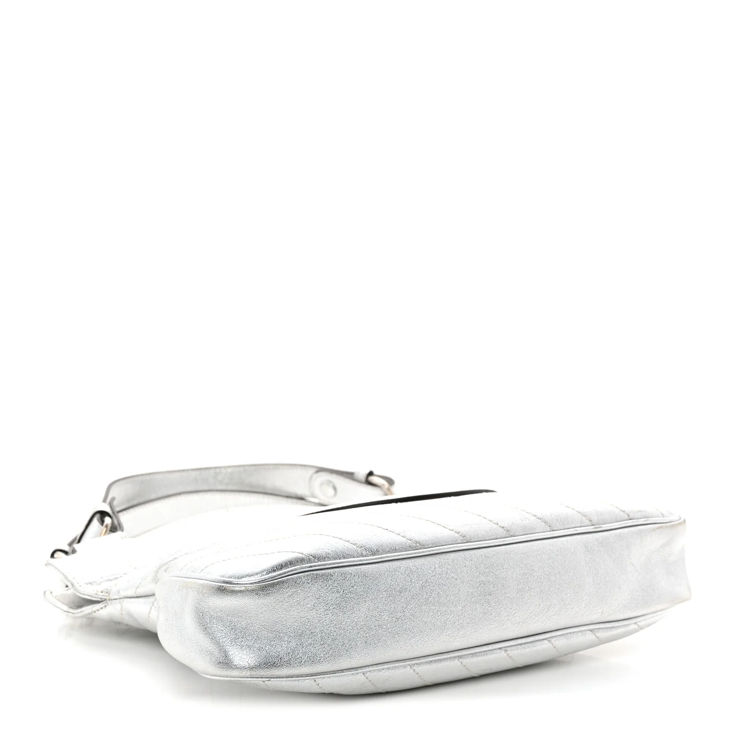 Sakai Be Green Calfskin Diagonal Stitched Small Blondie Tote Silver
