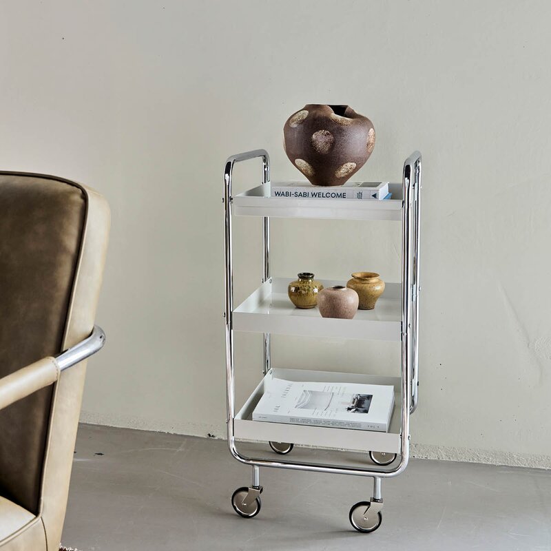 Roll serveringsvogn i jern 42x38x85 cm sølvfinish