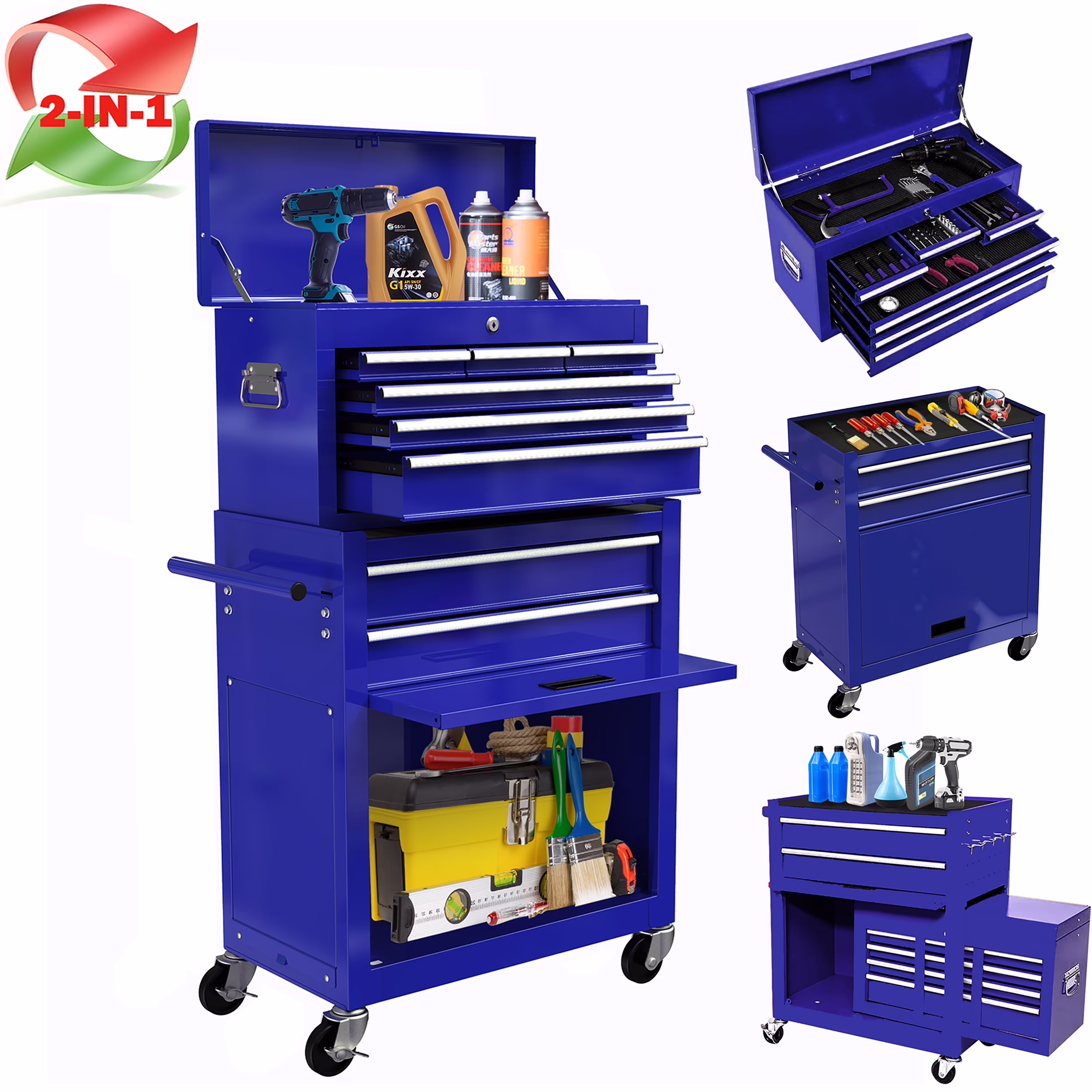 2-IN-1 Tool Chest Cabinet, Large Capacity 8-Drawer Rolling Tool Box Organizer with Wheels Lockable, Black(Black) - Image 5