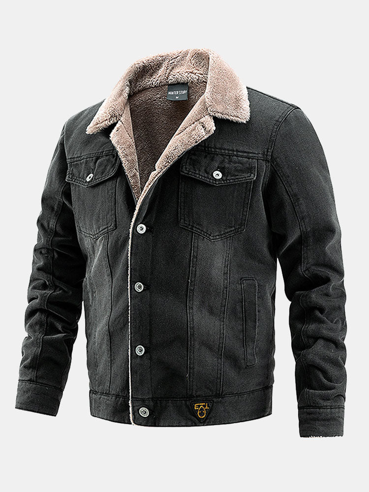 veste en jean doublée de fausse fourrure coupe classique
