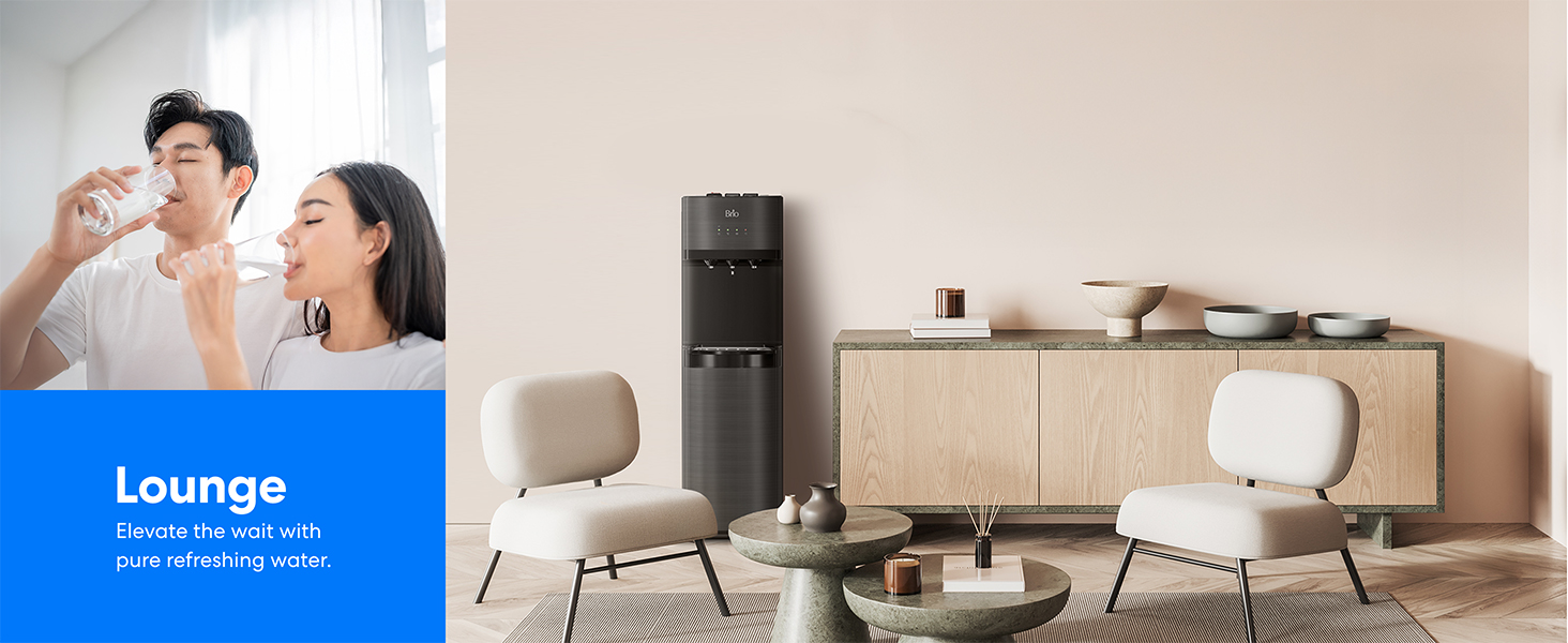 Lounge: Elevate the wait with pure refreshing water.