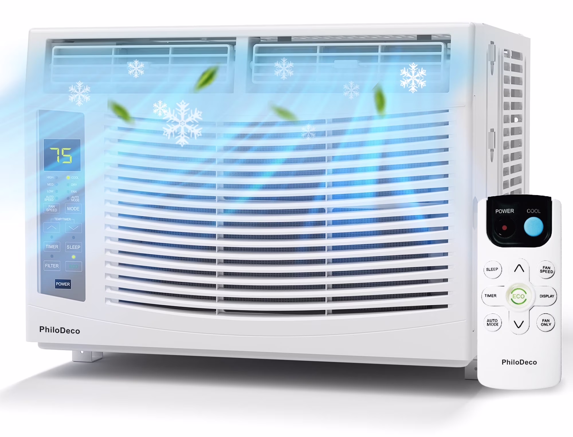 Philodeco 6000 BTU Window Air Conditioner Cool to 250 Sq Ft Intelligent, LED, Remote Control, Easy to Clean Filter Screen, Can Be Used As a Dehumidifier/Fan, Operates Quietly, and Is Energy - Saving